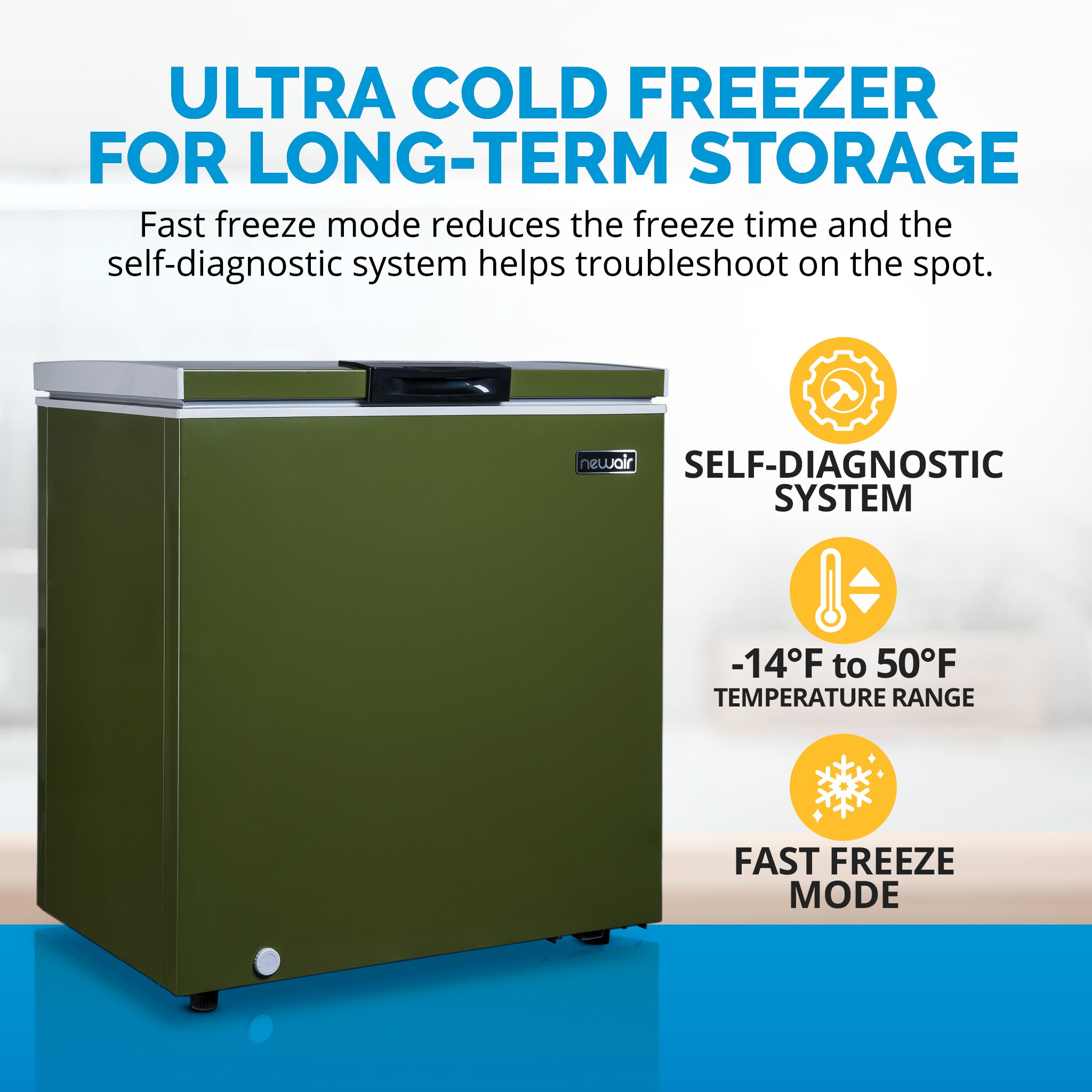 Newair® 5 Cu. Ft. Mini Deep Chest Freezer in Military Green - Compact Freezer for Home, Garage, or Basement Storage of Meat, Seafood, and Frozen Foods