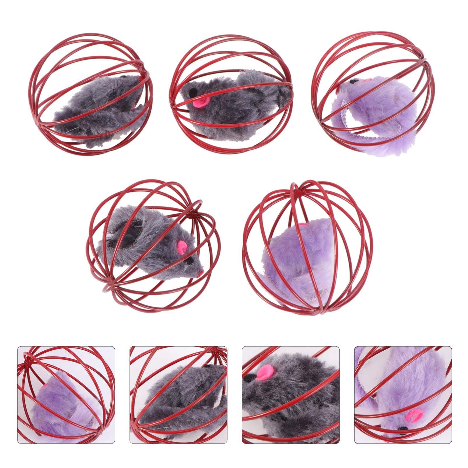 POPETPOP 5-Piece Caged Mouse Cat Toy Set - Interactive Cat Play Balls with Cage for Kittens & Adult Cats - Fun Teaser Toy for Indoor Play, Exercise & Mental Stimulation