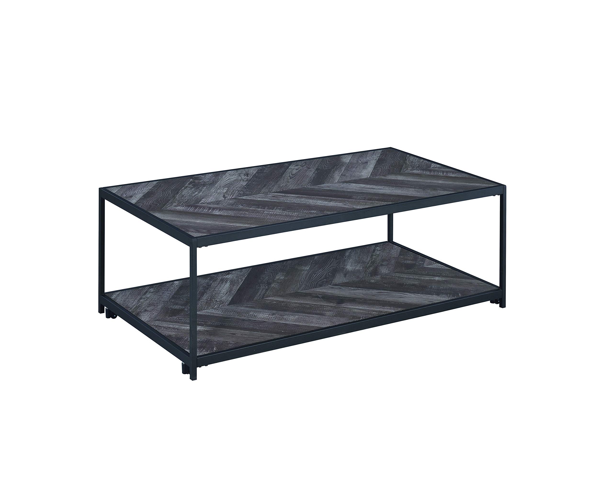Benjara Modern Brown Metal Frame Coffee Table with Wooden Top & Bottom Shelf - Black Contemporary Living Room Furniture for Small Spaces & Apartments