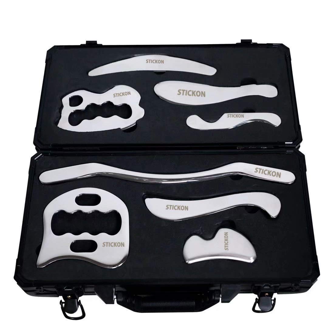 STICKON Professional Stainless Steel Gua Sha Scraping Massage Tool Set - 8 Piece IASTM Therapy Tools for Soft Tissue Mobilization, Muscle Recovery & Pain Relief - Perfect for Physical Therapy, Sports Massage & Home Wellness Care