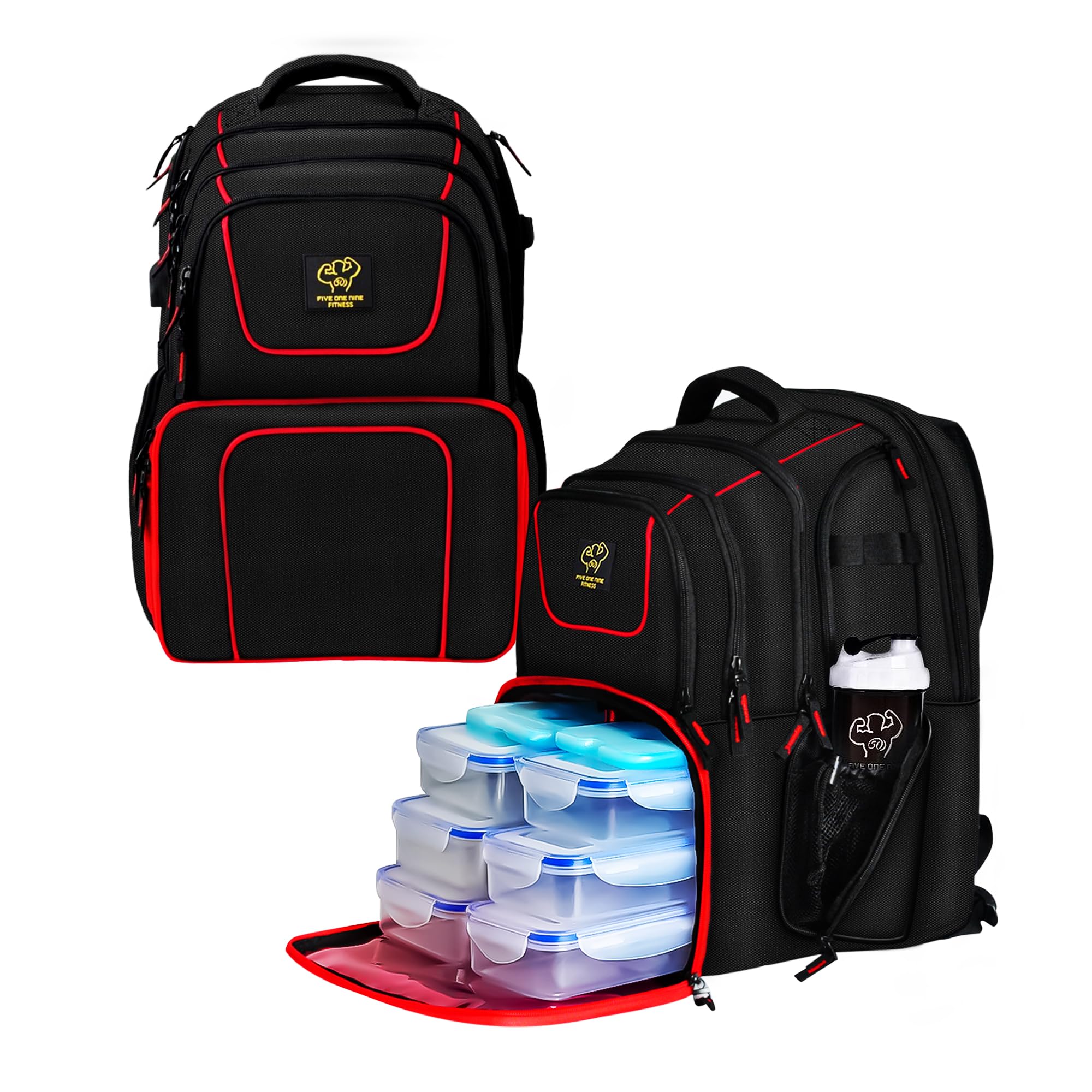 519 Fitness Meal Prep Backpack - 6 Meal Insulated Bodybuilding Gym Bag with Laptop Compartment for Men & Women | Perfect for Hiking, Picnic & Workout | Includes 6 Leakproof Food Containers, 2 Ice Packs & Shaker Bottle | Ideal for Bodybuilders, Athletes & Outdoor Enthusiasts