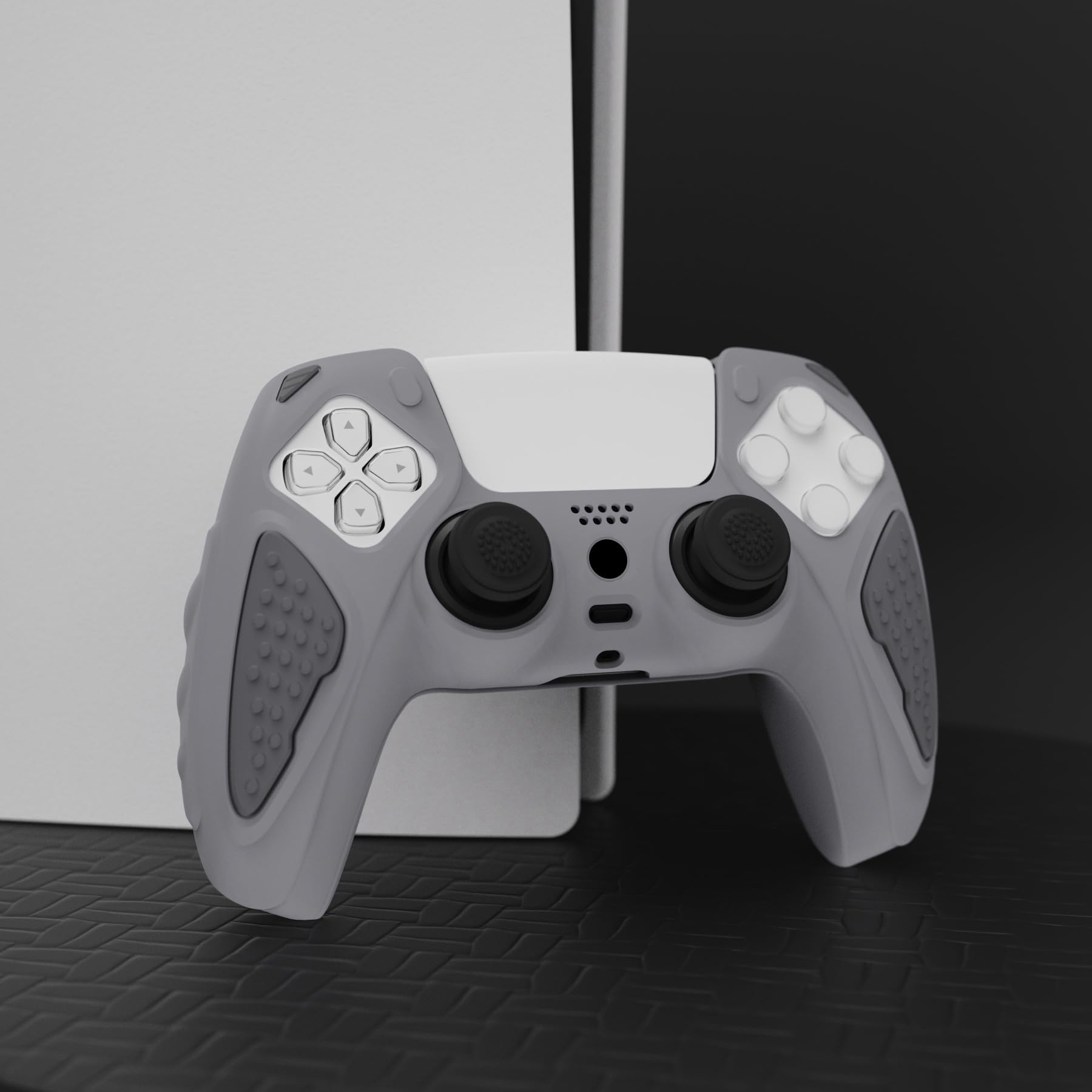 PlayVital PS5 Controller Cover - Metal Knight Edition (Dark Gray) - Silicone Protective Case with Joystick Caps for Enhanced Grip & Scratch Protection - Perfect for Gaming, Travel, and Long Play Sessions