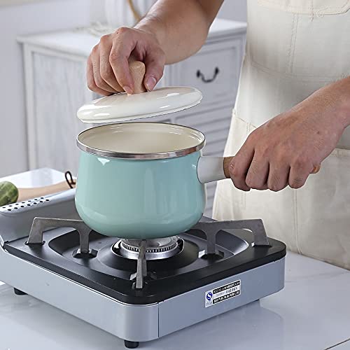 Premium 3.3L Enamel Saucepan Set with Wooden Handle - Nonstick Cooking Pot for Kitchen, Stovetop & Camping (Red) - Perfect for Soups, Stews, Milk Heating & Pasta Cooking