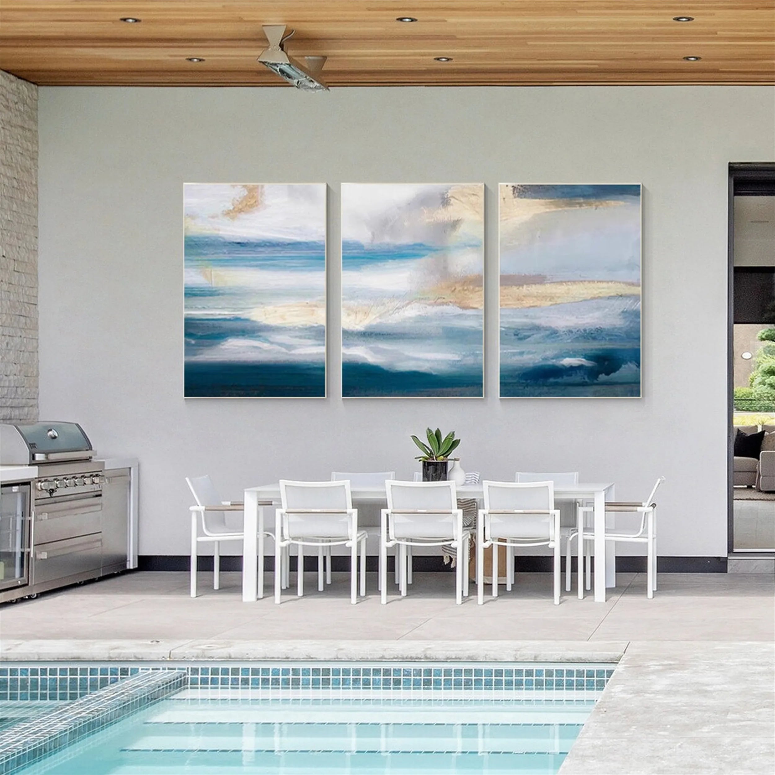 Ocean and Sky Wall Art Set of 3 - Coastal Beach Decor Paintings for Living Room, Bedroom & Office | Modern Seascape Canvas Prints (OS 152)