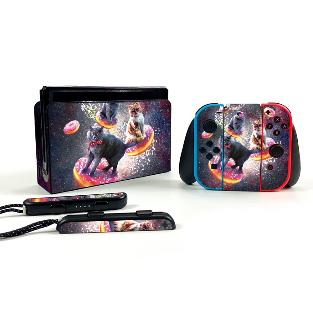 Premium Carbon Fiber Skin for Nintendo Switch OLED - Cat Donut Galaxy Design | Protective Durable Cover with Textured Finish | Easy Application | Made in USA | Perfect for Gaming Protection & Style Enhancement