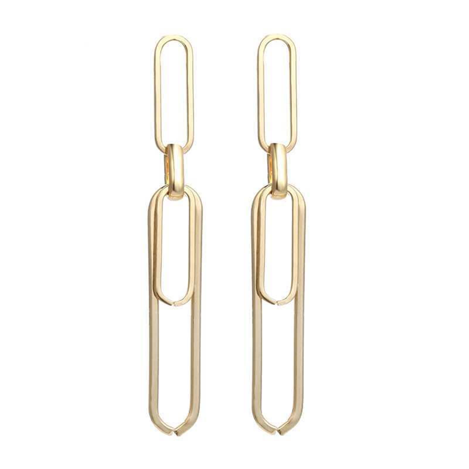 MALOYANVE Punk Paperclip Earrings for Women - Exaggerated Long Geometric Drop Dangle Earrings, Gold & Silver Plated Interlocking Chain Hoop Earrings, Minimalist Retro Style | Perfect for Punk Fashion, Night Out, Concert & Edgy Everyday Wear