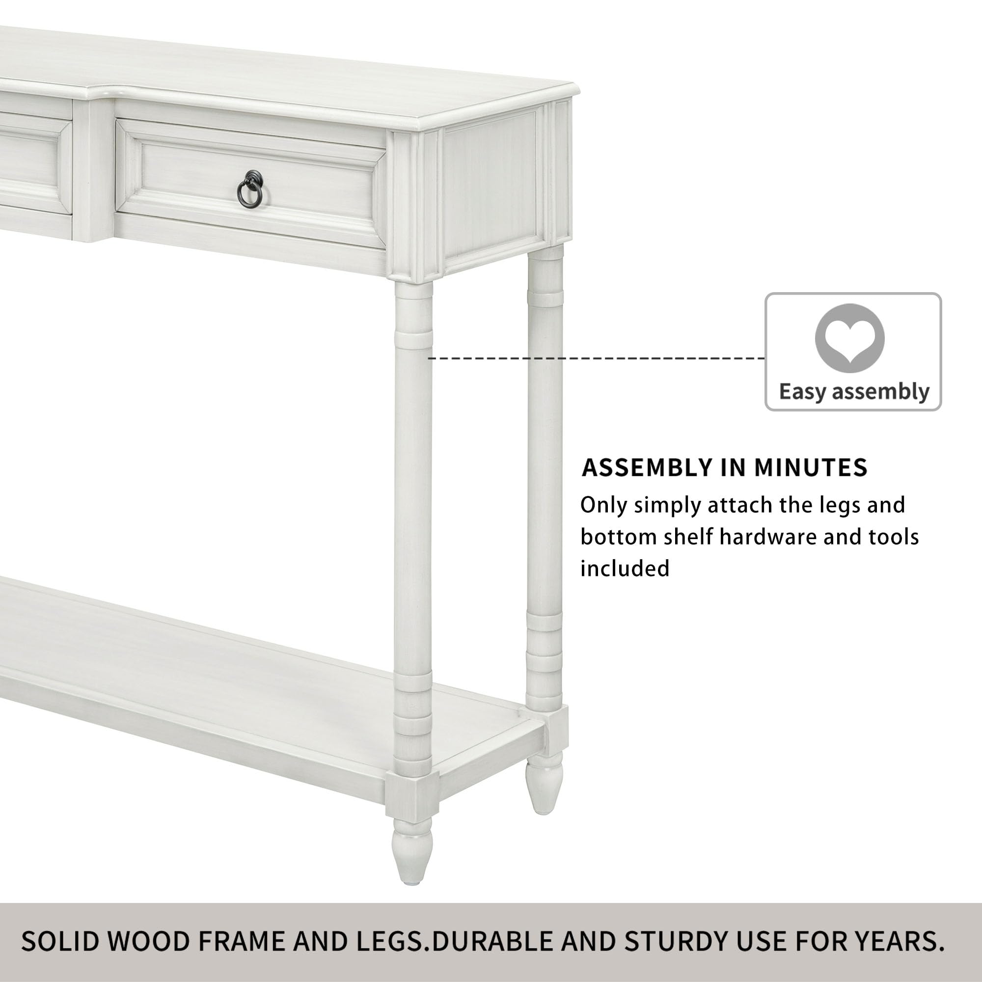 Merax Antique White Console Table with Drawers & Long Shelf - Entryway Sofa Table, Hallway Sideboard for Living Room, Bedroom & Office Organization