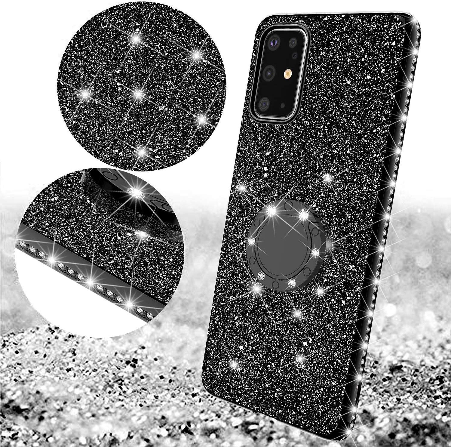 Samsung Galaxy S20 Plus Case - SOGA Glitter Diamond Rhinestone TPU Phone Cover with Ring Stand & Lanyard for Women | Shockproof Protective Case for Everyday Use, Work & Travel (Black)