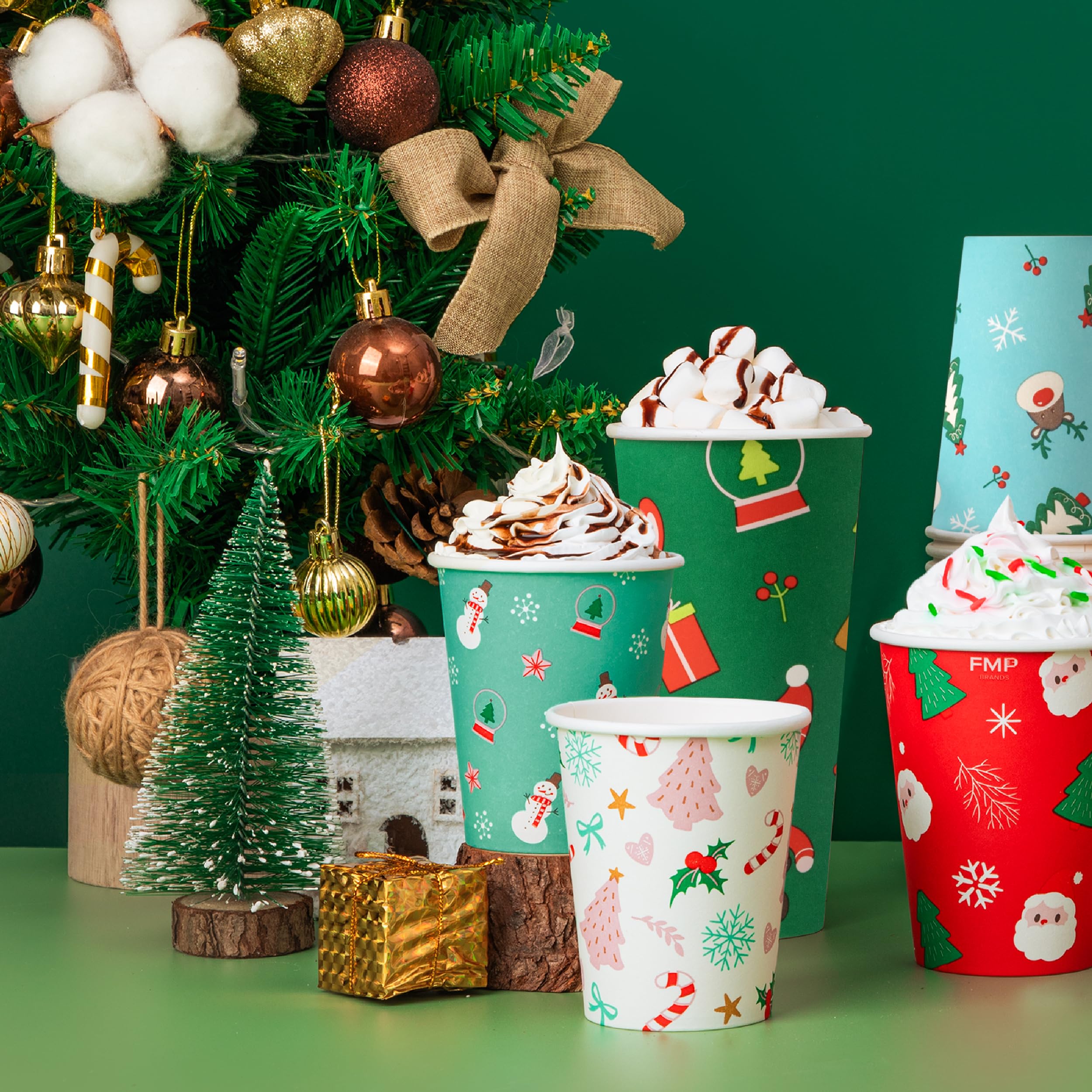 50 Pack 8oz Christmas Disposable Paper Cups - Thickened Hot Beverage Cups for Coffee, Tea, Cocoa - Durable Xmas Party Cups for Kids & Adults - Perfect for Holiday Gatherings, Office Parties & Family Celebrations