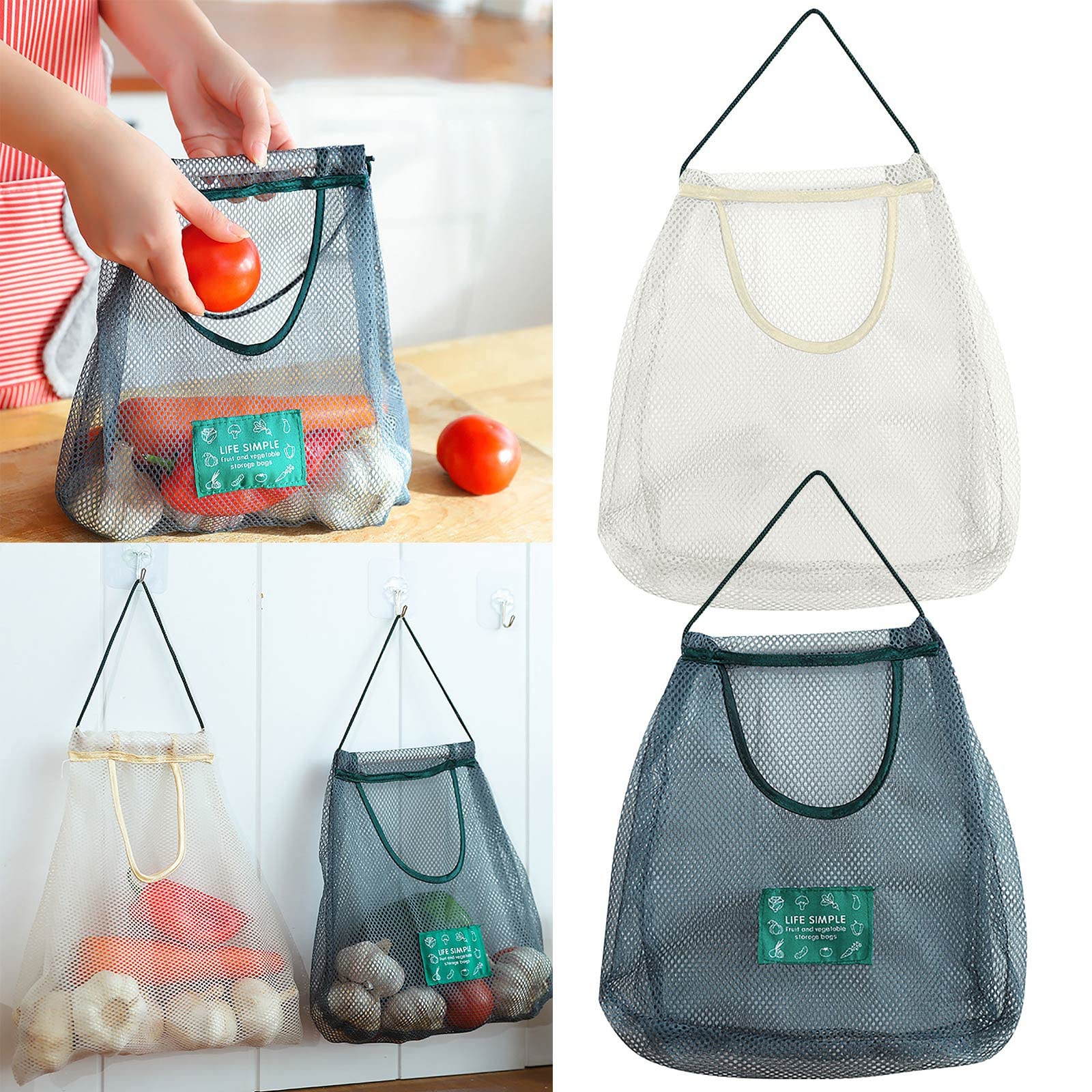 HTDBKDBK Disposable Food Storage Containers with Lids - Hanging Vegetable & Fruit Bags, Breathable Mesh Wall-Mounted Kitchen Organizer (Black, One Size) - Perfect for Pantry, Refrigerator & Grocery Storage