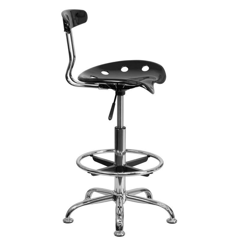 FLASH Bradley Vibrant Violet and Chrome Drafting Stool with Tractor Seat - Adjustable Height Bar Stool for Home Office, Art Studio & Industrial Workspaces