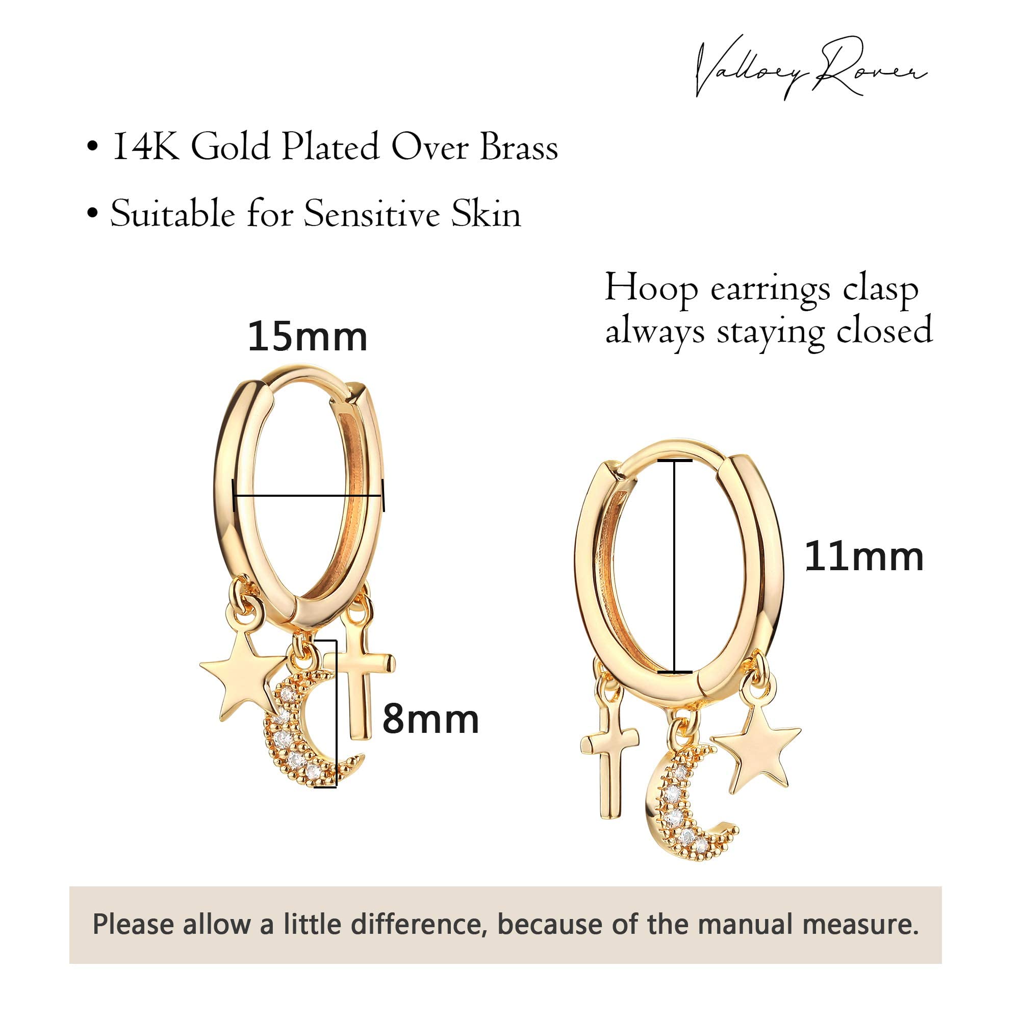 VALLOEY ROVER 14K Gold Plated Hoop Earrings for Women - Hypoallergenic Dainty Dangle Earrings with Charm | Perfect for Everyday Wear, Parties & Gift Giving