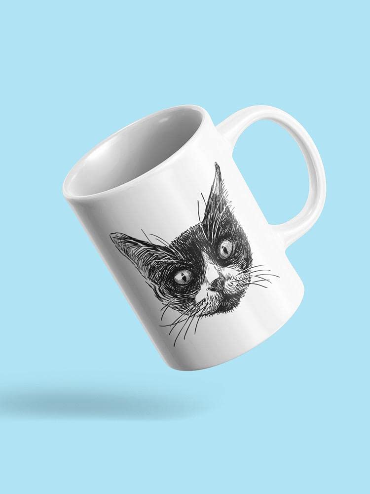 Cat Face Sketch Mug - Funny Coffee Cup with Cute Cat Illustration, Perfect for Tea & Coffee Lovers, Office Use, Gifts