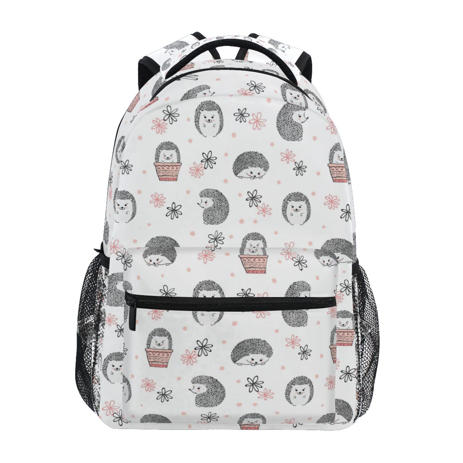 Cute Hedgehog Print School Backpack - Laptop Book Bag for College, Travel, Hiking & Camping | Durable Casual Daypack for Students & Outdoor Adventures