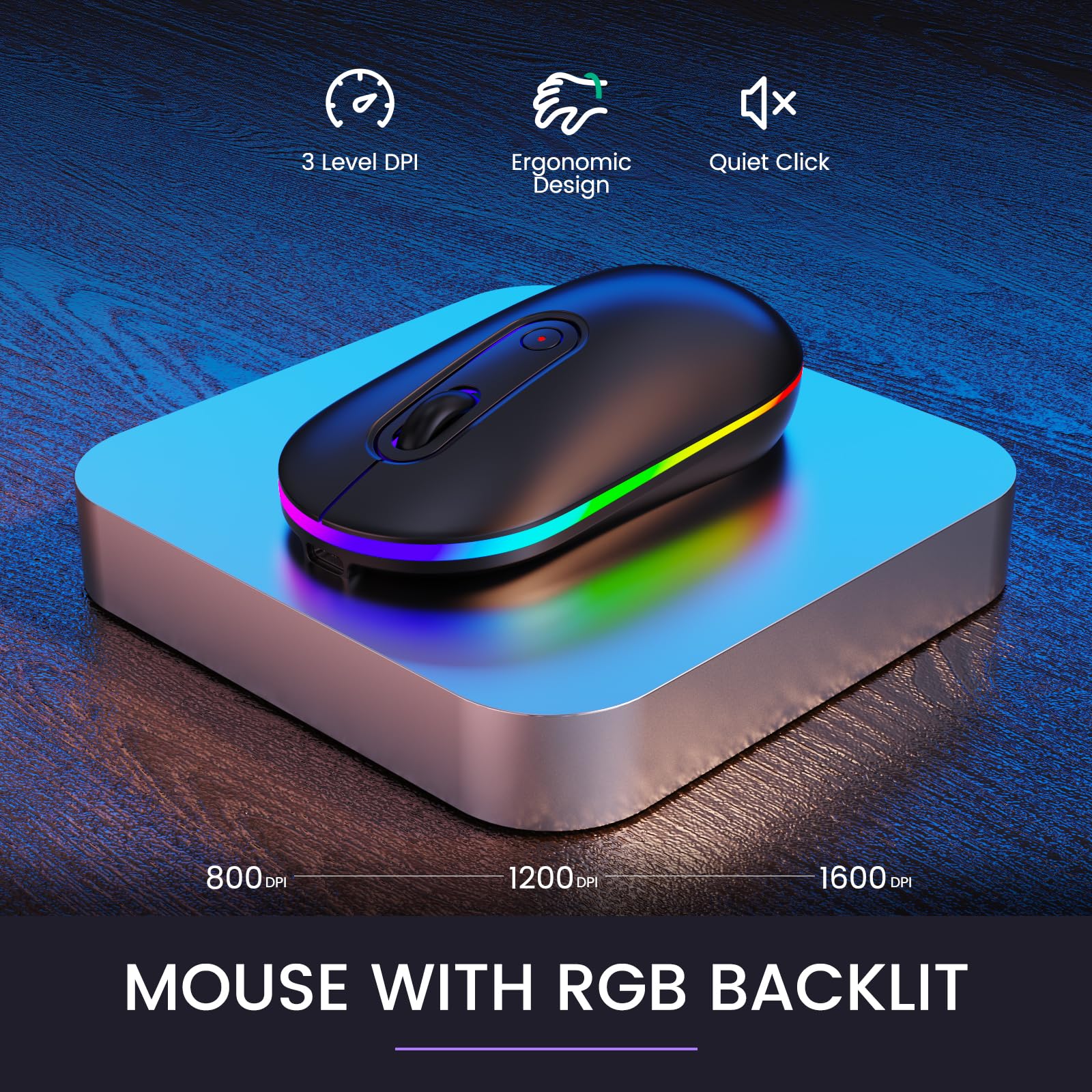 RGB Backlit Wireless Keyboard and Mouse Combo - 2.4G Rechargeable Full-Size Ergonomic Set with Phone/Tablet Holder | Silent Typing for PC, Laptop, Office & Gaming Use