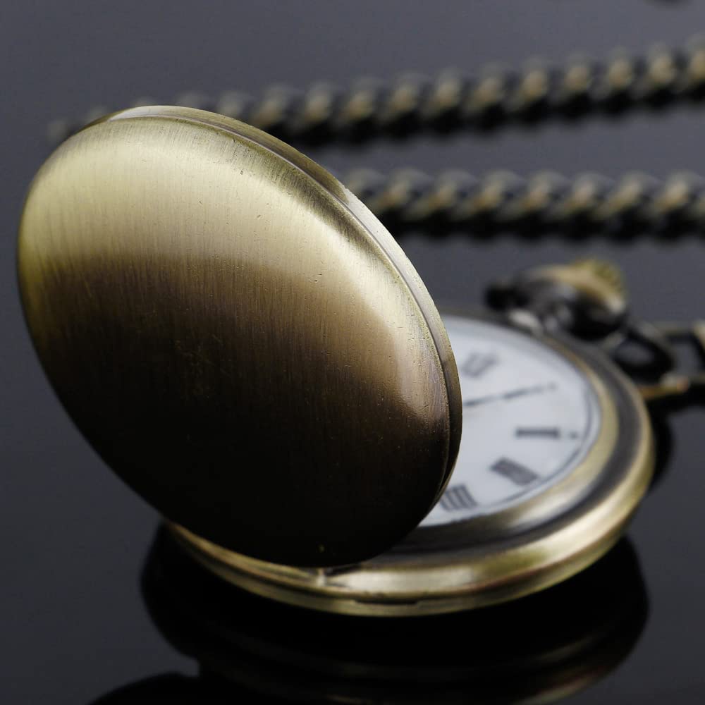 Customizable Smooth Pocket Watch for Men - Personalized Engraved Gift with Chain - Perfect for Father's Day, Weddings & Special Occasions