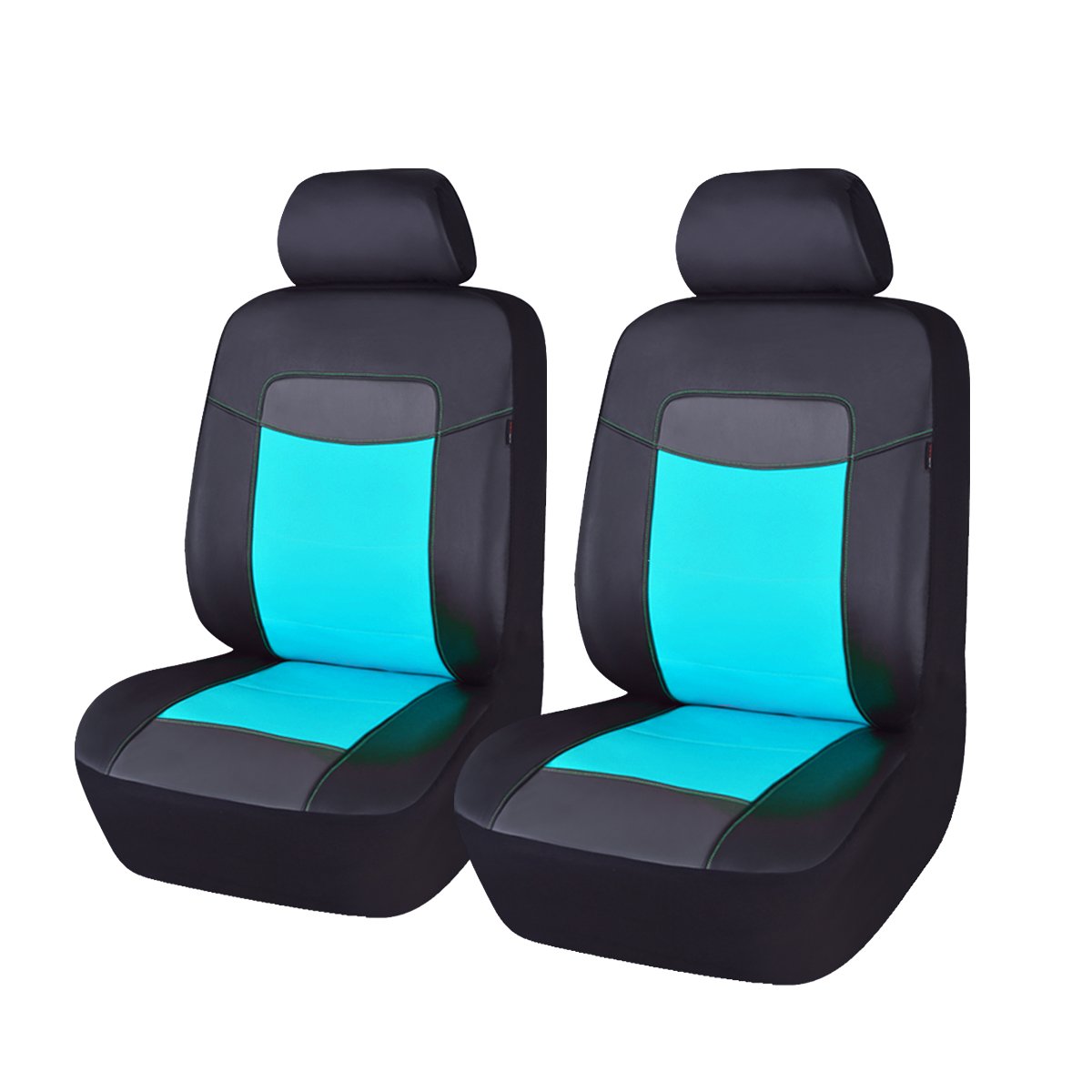 Premium 6-Piece Leather Car Seat Covers for Front Seats - Waterproof Black with Blue Accents | Universal Fit for Cars, SUVs & Trucks | Protect Seats from Spills, Pets & Wear