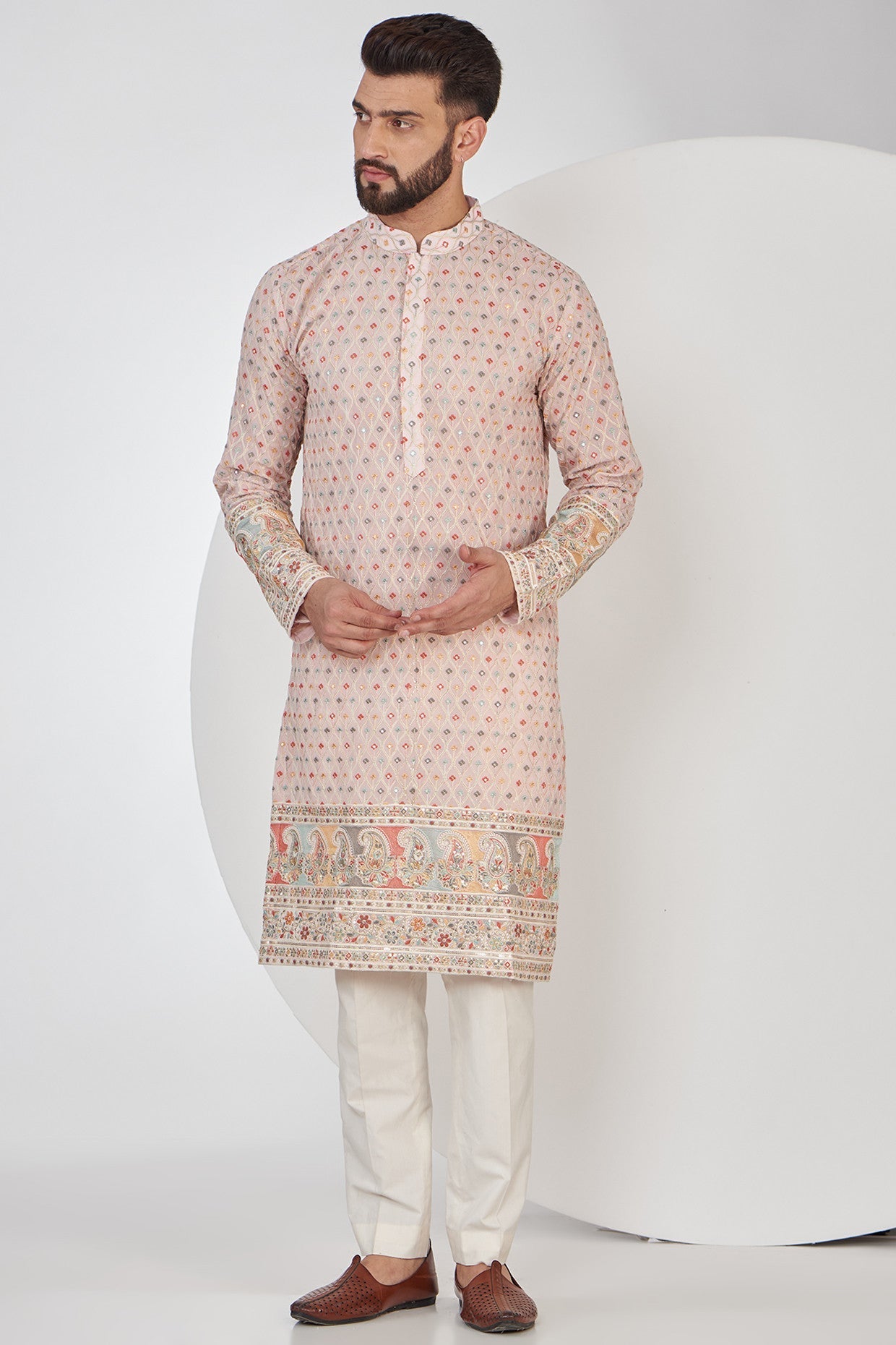 Elegant Pink Chikankari Kurta with Intricate Multi-Thread Embroidery - Perfect for Festivals, Weddings & Ethnic Fashion