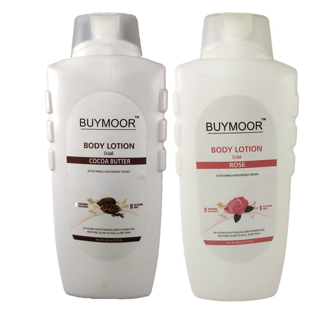 BUYMOOR Cocoa Butter & Rose Deep Nourishing Body Lotion for Skin Brightening - 1300ml (Pack of 2) - Hydrating Moisturizer for Dry Skin, Stretch Marks & Uneven Tone - Perfect for Daily Use, After Shower & Nighttime Skincare Routine
