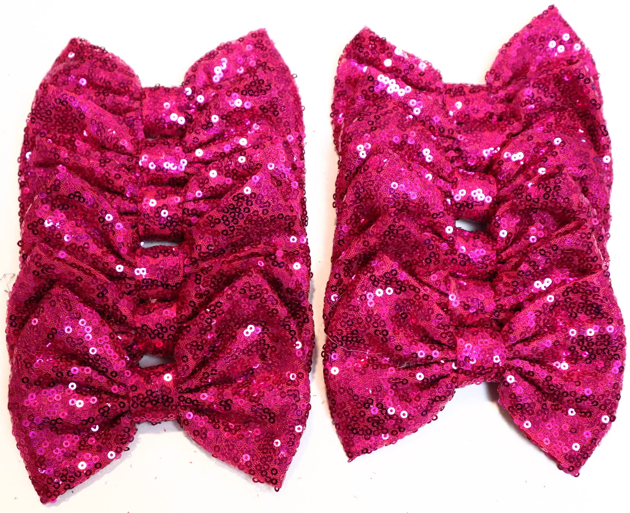 CLGIFT 12-Pack 5 Inch Sequin Hair Bows - Large Glitter Hair Accessories for Girls, DIY Fabric Hair Bows Without Clips (Hot Pink) - Perfect for Parties, Weddings, Pageants & Everyday Wear