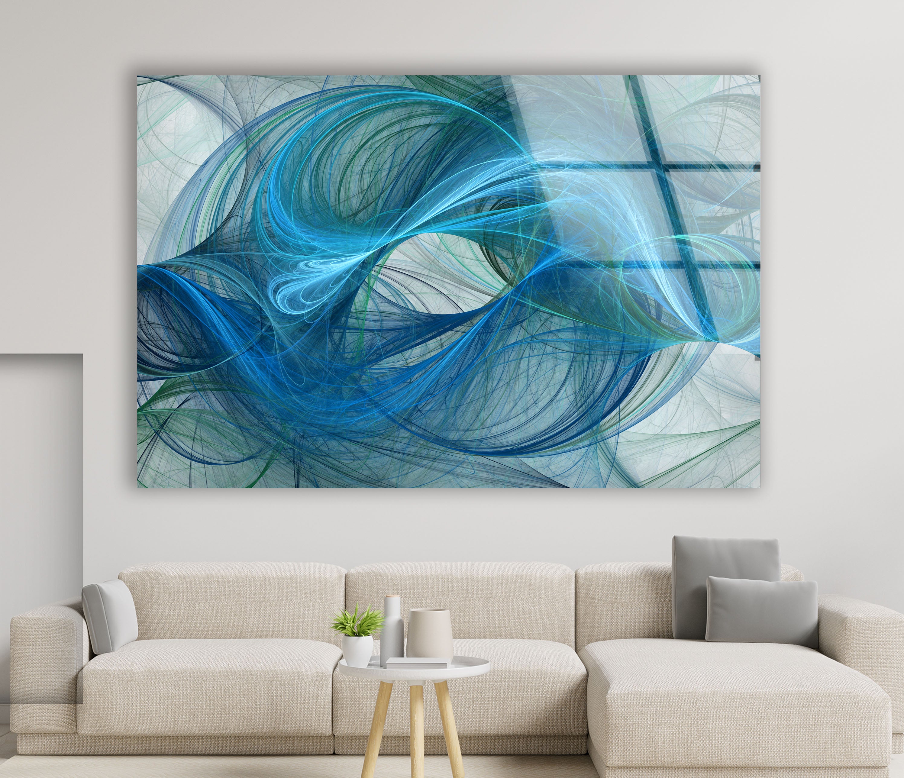 Blue Energy Abstract Wall Art - Fluid Motion Glass Print for Modern Home & Office Decor | Stunning Contemporary Wall Decor for Living Room, Bedroom & Workspace
