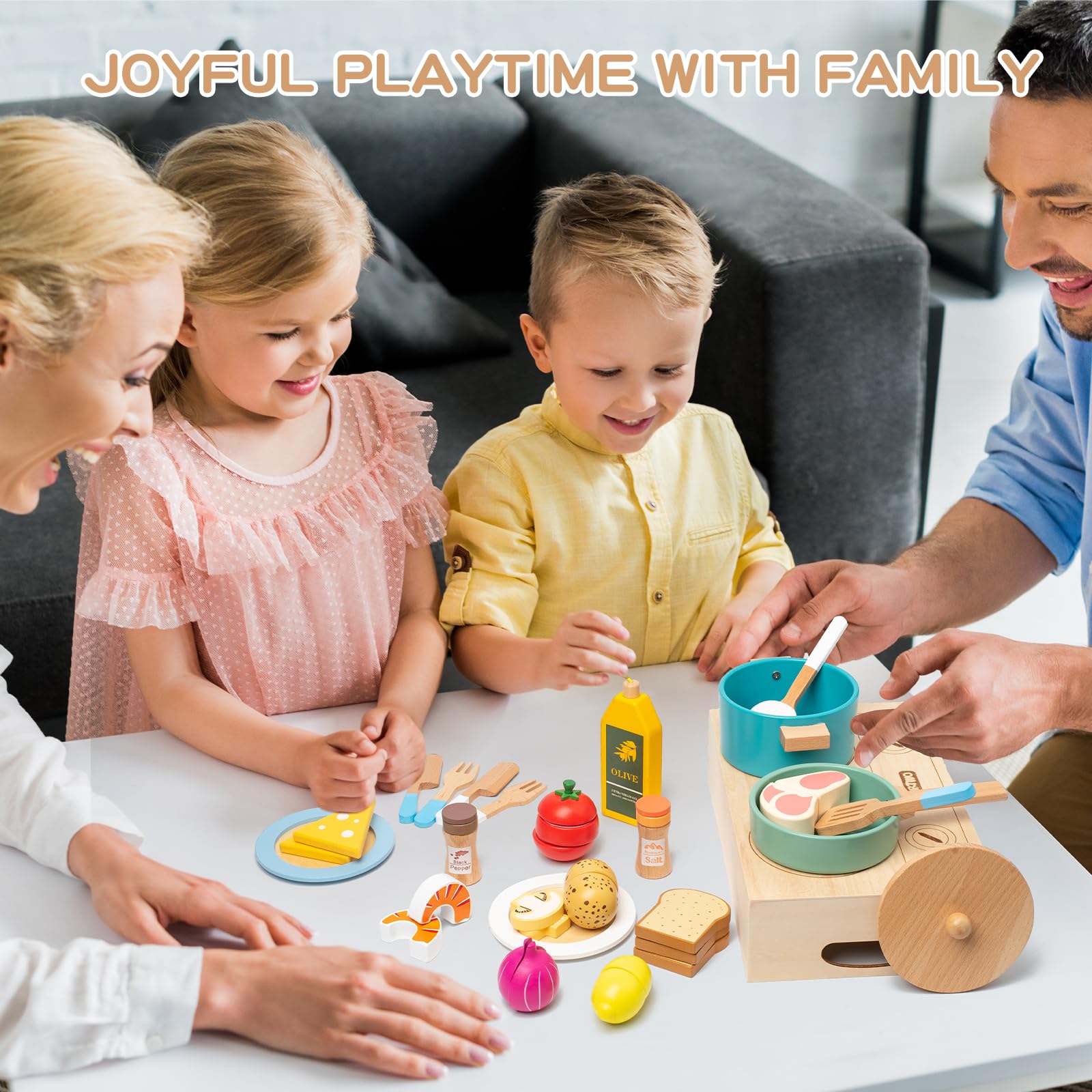 **27-Piece Wooden Pretend Play Cooking Set for Kids - Kitchen Accessories with Dishes, Pots, Pans & Utensils - Educational Toy Gift for Toddlers Ages 3-5 (Boys & Girls) - Perfect for Role-Playing & Early Learning**
