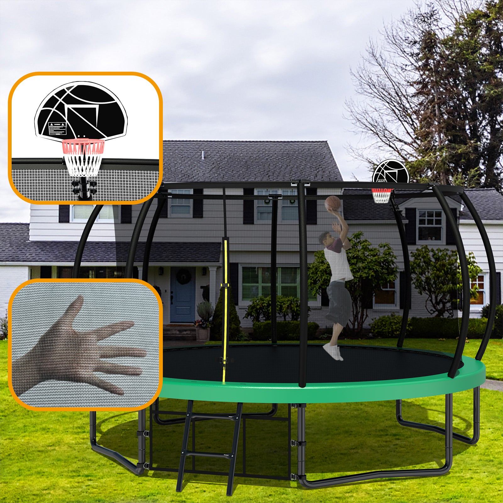12FT Kids Trampoline with Safety Enclosure Net & Ladder - Outdoor Bounce Trampoline for Backyard, Garden, Playground - Durable Jumping Mat for Children's Exercise & Family Fun