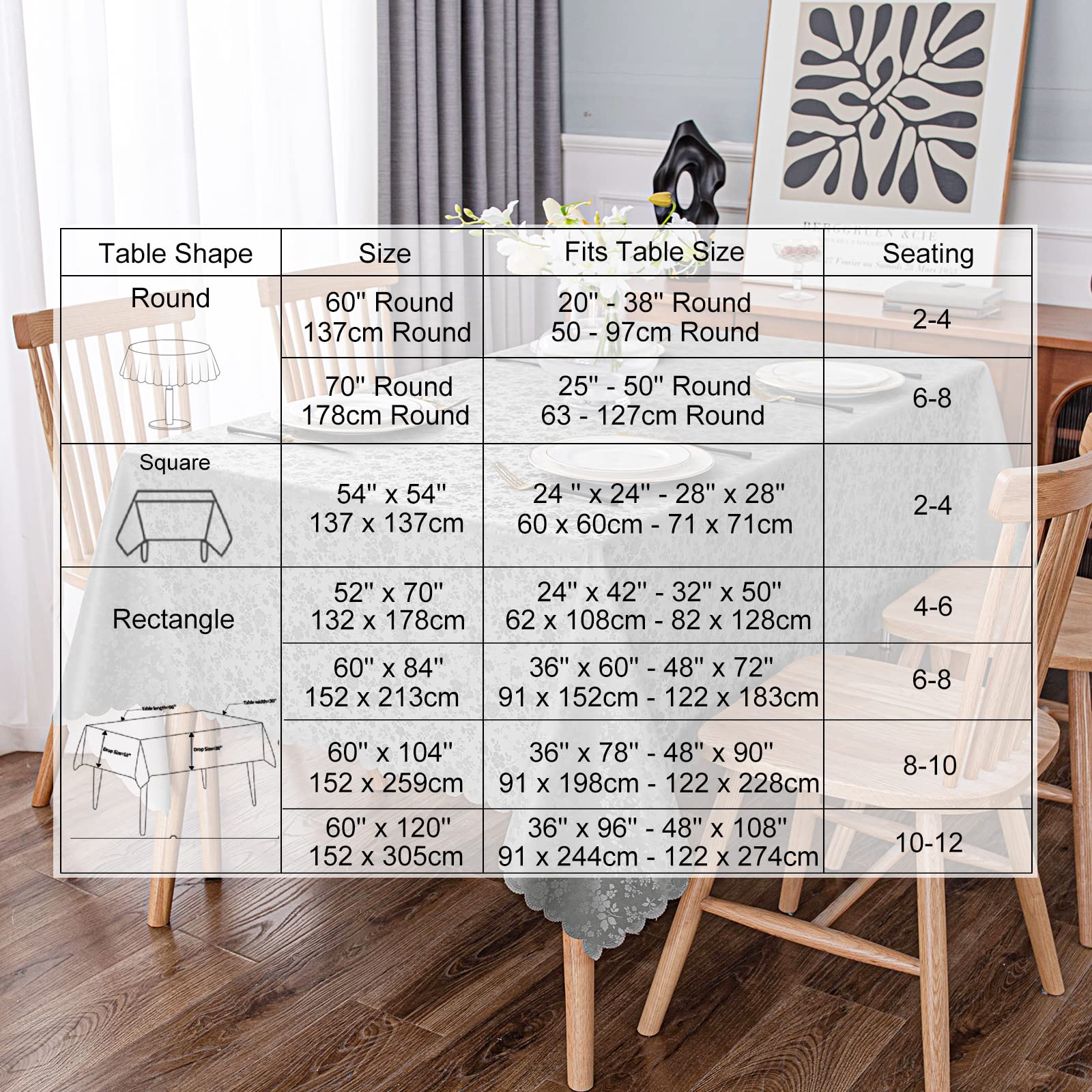 Smiry Heavy Duty Vinyl Tablecloth - Waterproof, Wipeable, Washable Rectangle Table Cover for Kitchen, Dining Room, Outdoor Picnics, and Party Events (Grey, 54