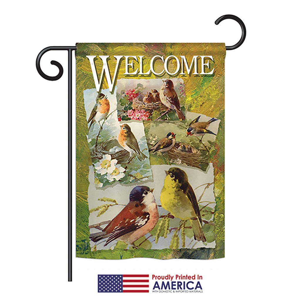 Bird Collage Garden House Flags Kit - Flamingo, Hummingbird, Cardinal & Peacock Spring Wildlife Decor - Made in USA 28x40 Inch - Perfect for Outdoor Yard, Patio & Seasonal Home Decoration