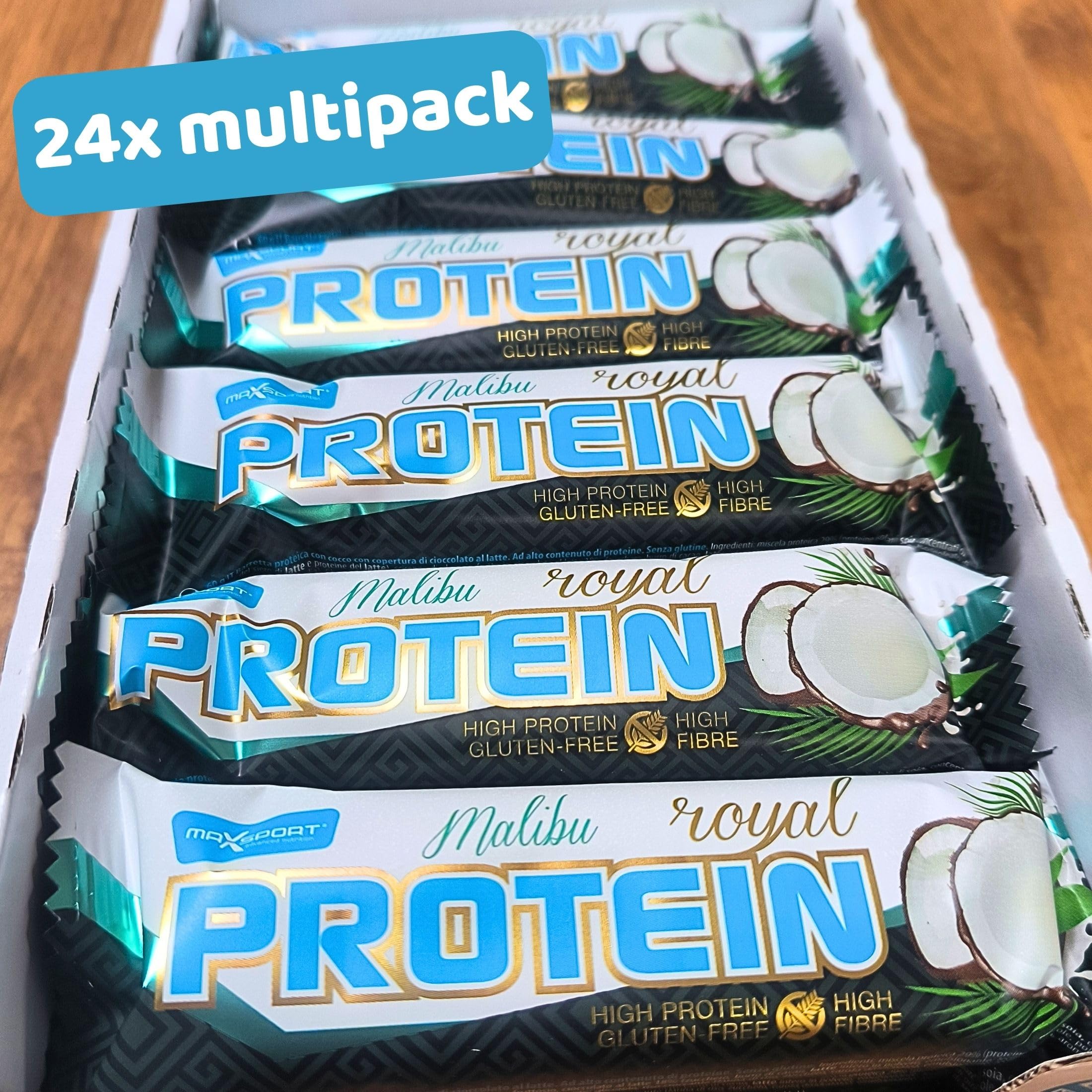MaxSport Nutrition Royal 25% Protein Bar - Gluten Free High Protein Snack 24x60g (24 Pack) | Coconut Malibu Flavor | Post-Workout Recovery, Keto Diet & On-The-Go Energy Boost