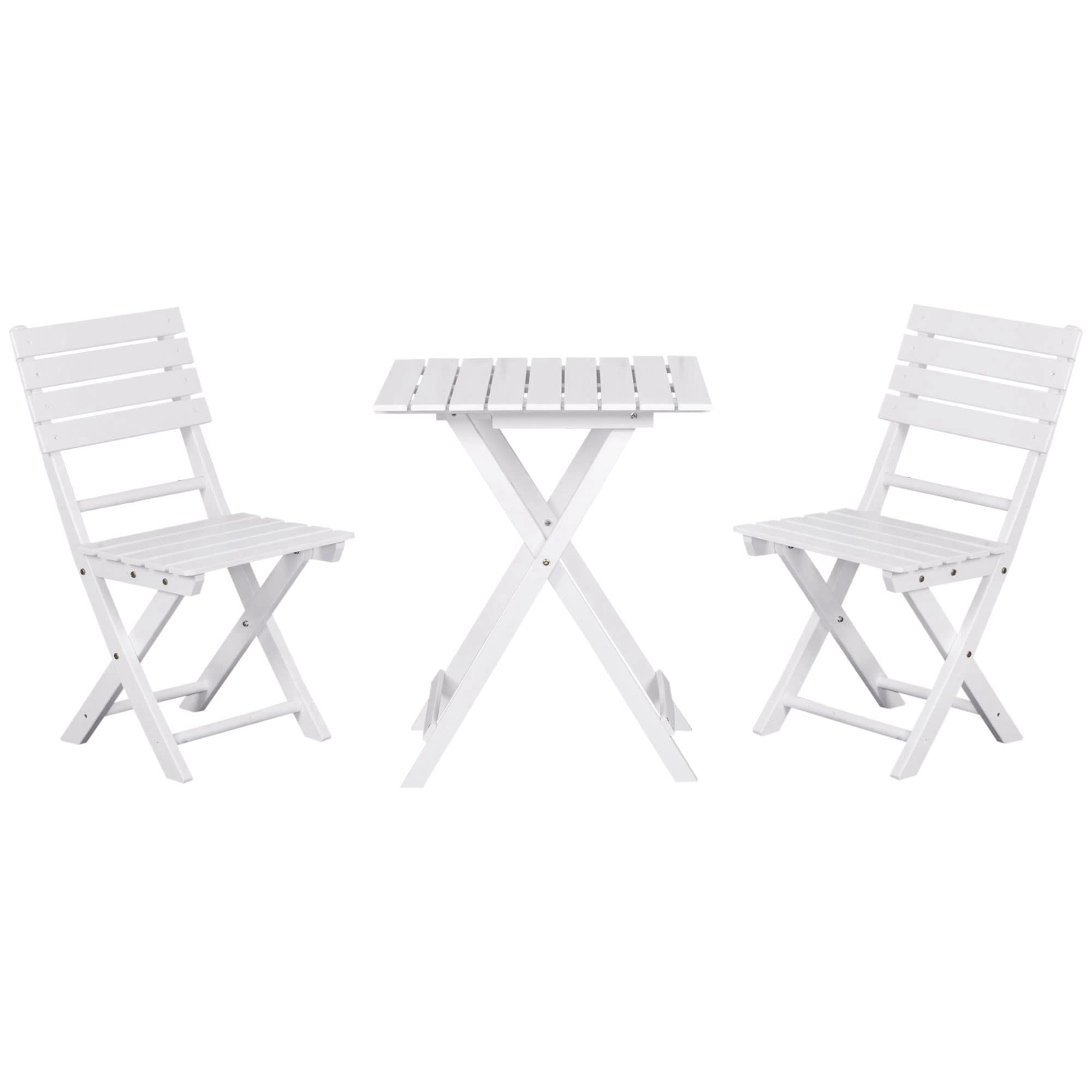 Outsunny 3-Piece Wood Folding Bistro Set with Square Table & Chairs - White Outdoor Patio Furniture for Backyard, Balcony, Garden & Small Spaces