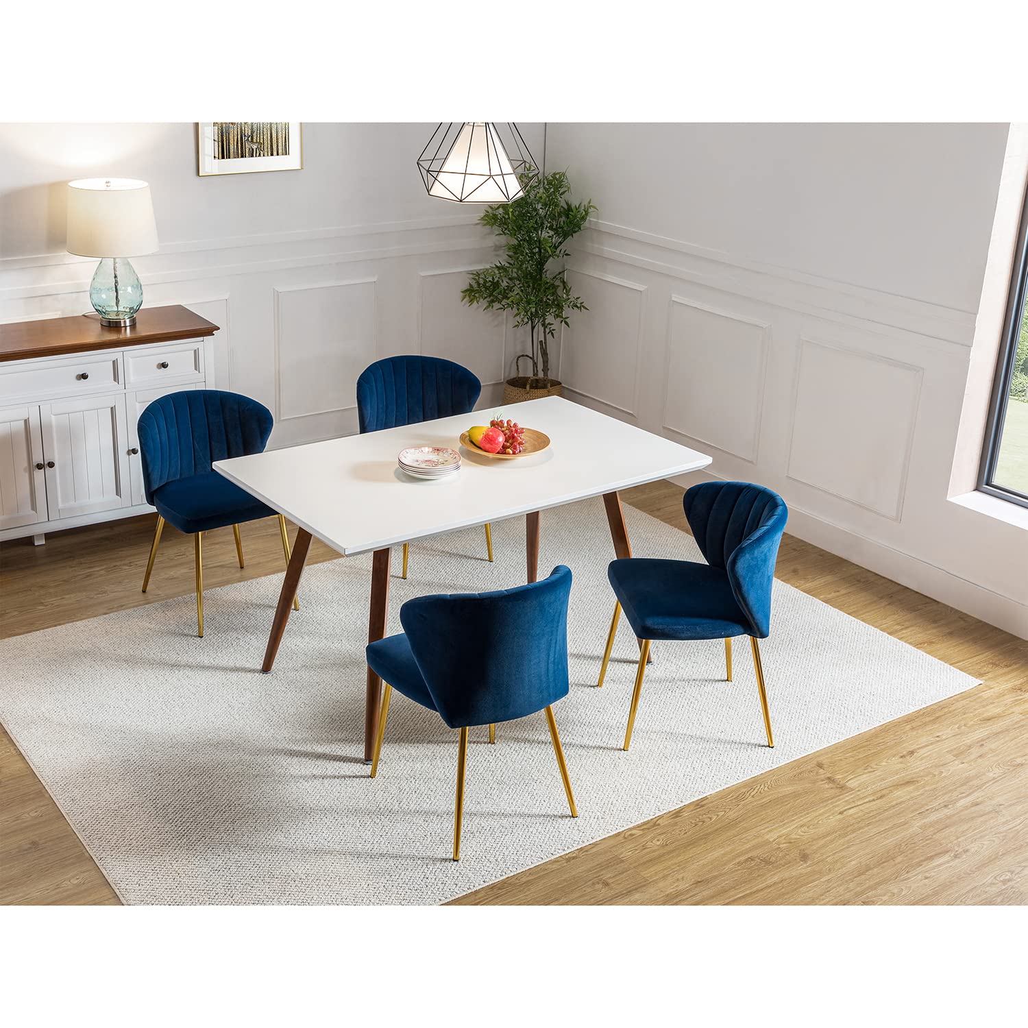 Modern Velvet Dining Chair with Golden Metal Legs - Navy Blue Tufted Accent Chair for Living Room, Kitchen, Bedroom & Beauty Salon - Comfortable Small Upholstered Side Chair for Home & Office Use