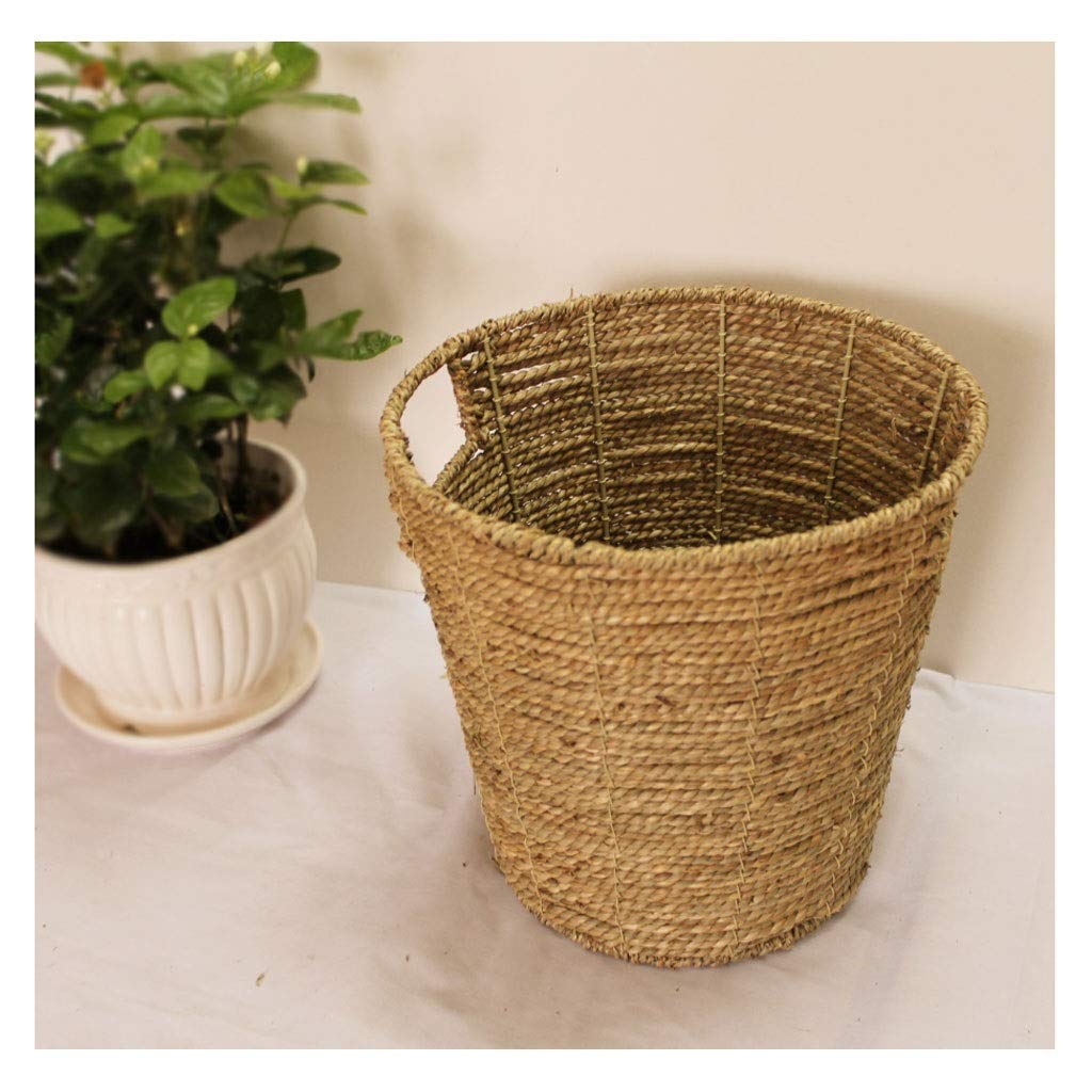 Modern Round Woven Grass Trash Can - Lidless Simple Waste Bin for Home, Living Room, Bedroom & Kitchen - Eco-Friendly Dustbin for Waste Disposal (Primary Color) | Perfect for Small Spaces, Office Decor & Sustainable Living