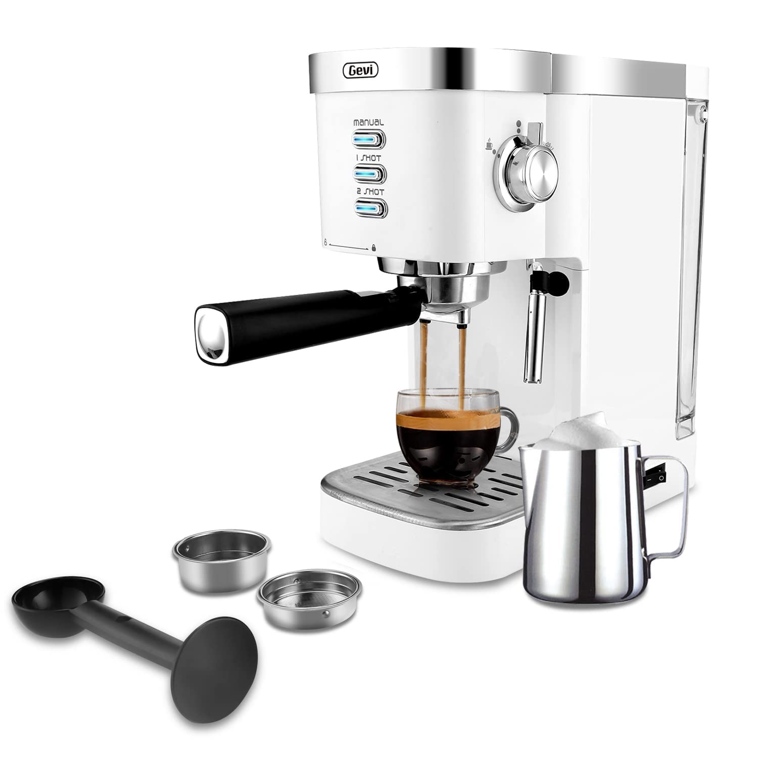 Gevi 20 Bar Espresso Machine with Milk Frother - Fast Heating Automatic Cappuccino & Latte Maker - 1.2L Removable Water Tank - 1350W White Coffee Machine for Home & Office Use