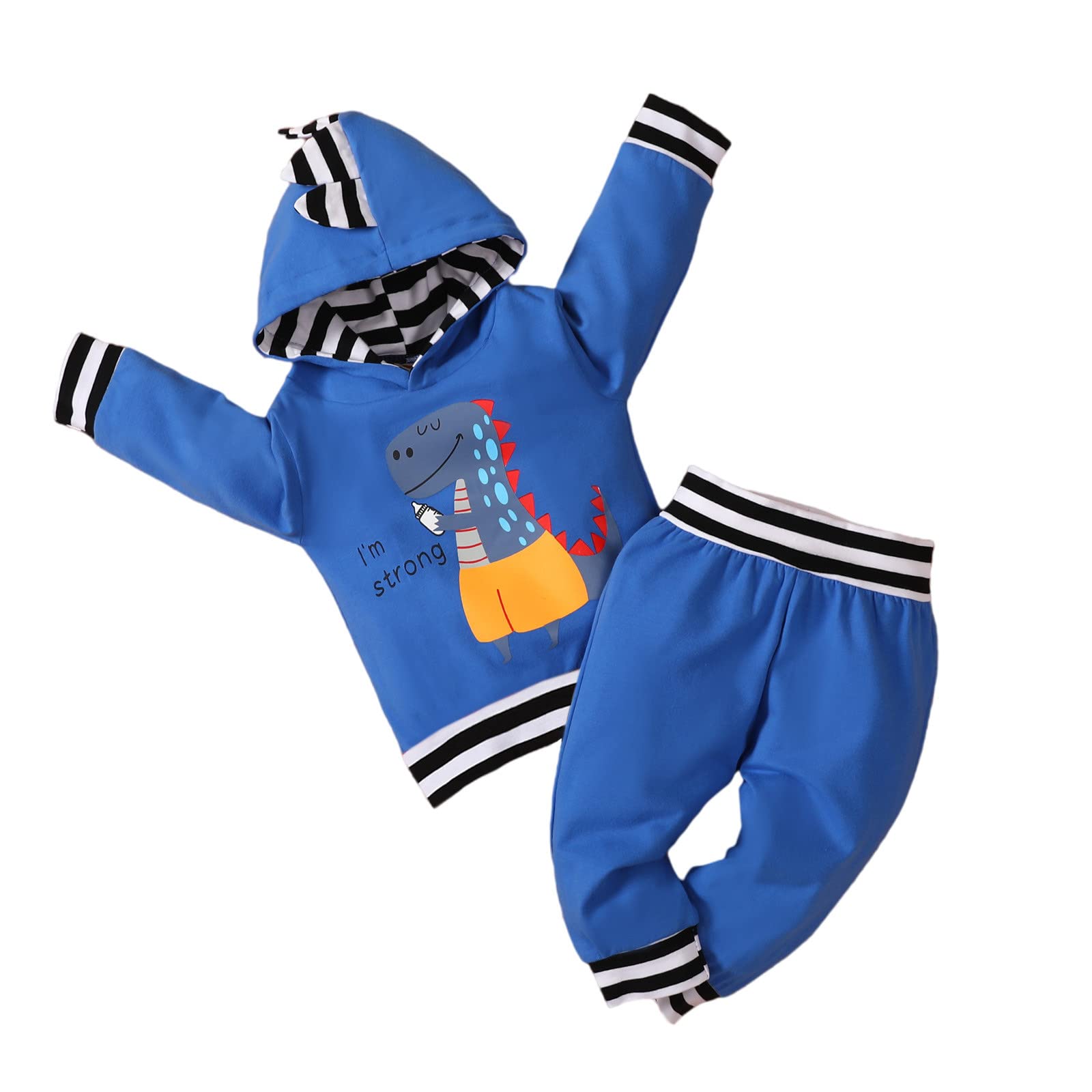 Dinosaur Print Baby Hooded Pullover & Joggers Set - Boys Girls Long Sleeve Sweatsuit (0-3 Years) | Cute Playtime & Outdoor Adventure Outfit