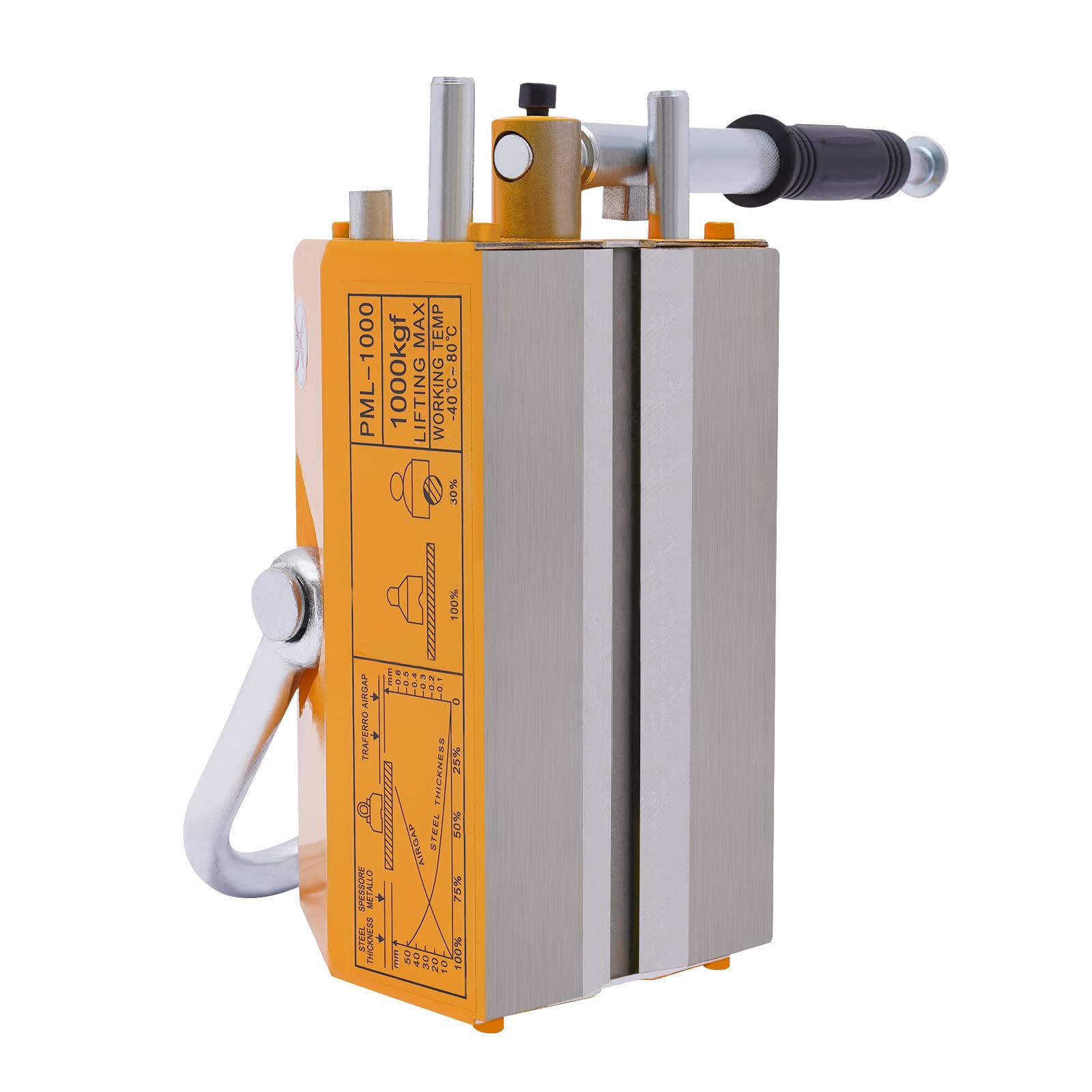 2200lb (1000kg) Heavy Duty Magnetic Lifter - Permanent Steel Lifting Magnet with Handle for Shop Crane & Hoist - Perfect for Metal Scrap Handling, Construction Sites & Industrial Material Lifting