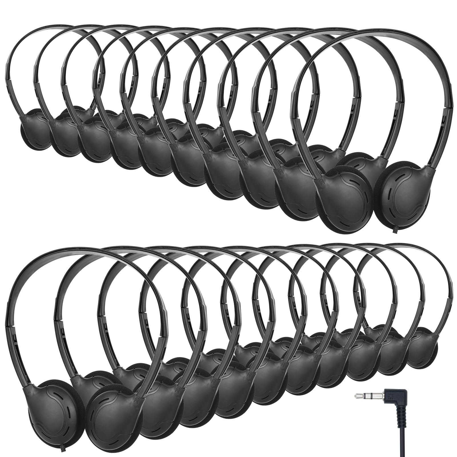 **20 Pack Bulk Kids Headphones for Classroom - 3.5mm Jack Wired Headphones for School Students, Children & Teens - Boys & Girls (Black) - Perfect for Online Learning, Study & Classroom Activities**