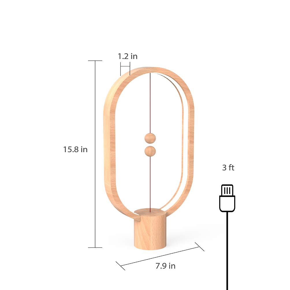 Allocacoc Heng Balance LED Table Lamp - USB Powered, Mid-Air Switch, Warm Eye-Care Light, Contemporary Design with Real Wood Base (Oval) - Perfect for Home Office & Bedroom Nightstand