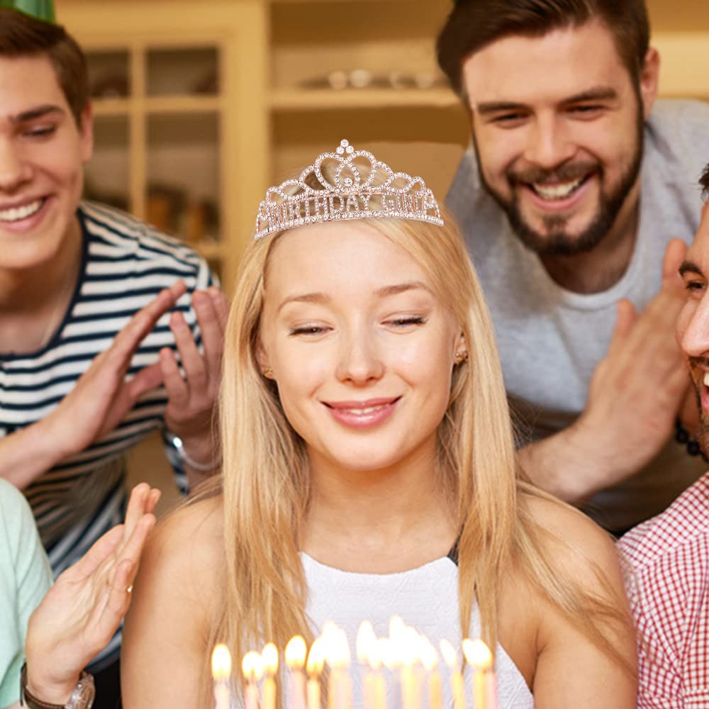 Sparkling Rose Gold Birthday Crown for Women - Rhinestone Tiara Headband with Sash for Birthday Girl, Princess Party Accessories | Perfect for Birthday Celebrations, Bachelorette Parties & Special Events