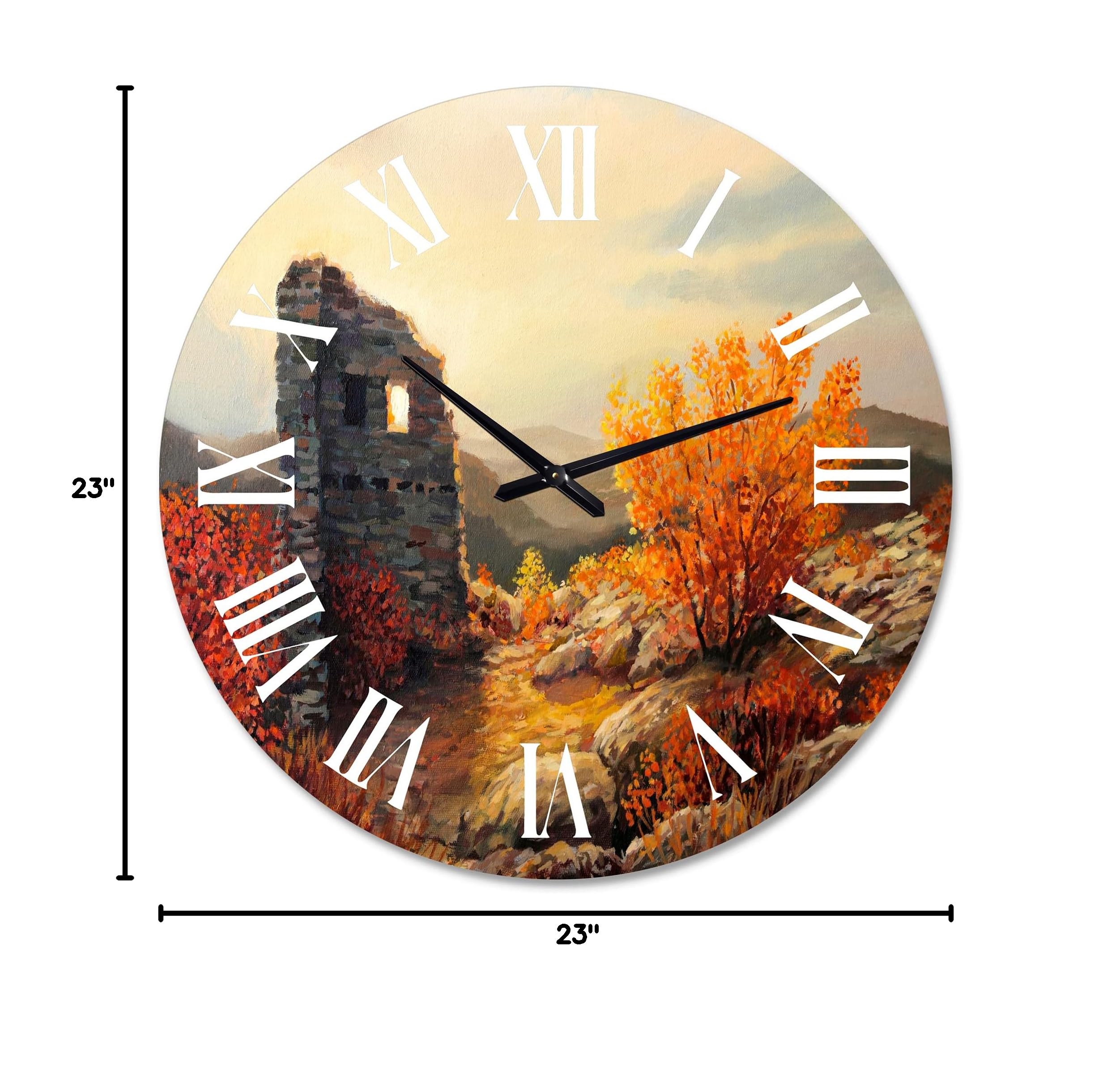 Farmhouse Wall Clock - 'Old Fortress Ruins During Sunset' Landscape Decor | Large Rustic Wall Clock for Living Room, Bedroom & Office | Perfect for Home, Cabin & Farmhouse Décor