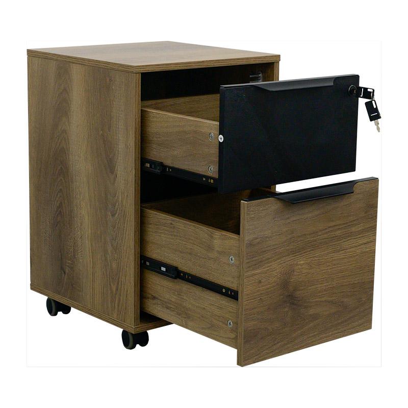 Daxton 41cm Mobile Pedestal Cabinet - Warm Oak & Black Finish | Rolling Storage for Office, Classroom or Home Organization