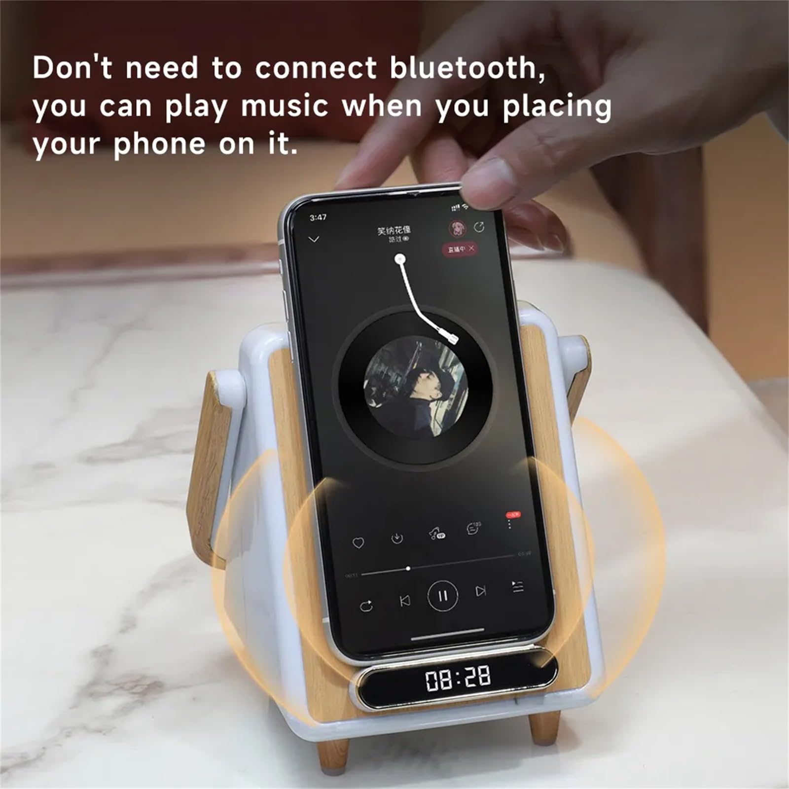 Premium Bluetooth Speaker with LED Night Light & Wooden Stand - Wireless Desktop Speaker for Home, Office, and Outdoor Use | Smart Induction Charging & Ambient Lighting