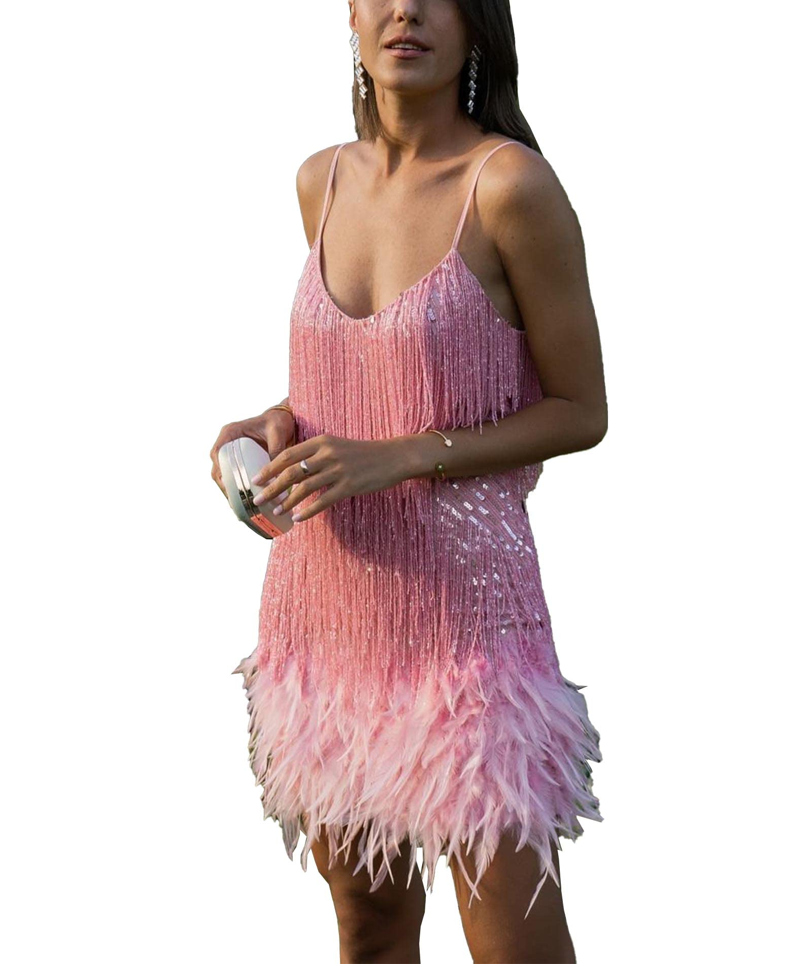 Vintage 1920s Flapper Dress for Women - Gatsby Style Fringe Mini Dress with All-Over Beading | Roaring 20s Costume, Great Gatsby Party Outfit, Halloween Costume, Burlesque Show Attire