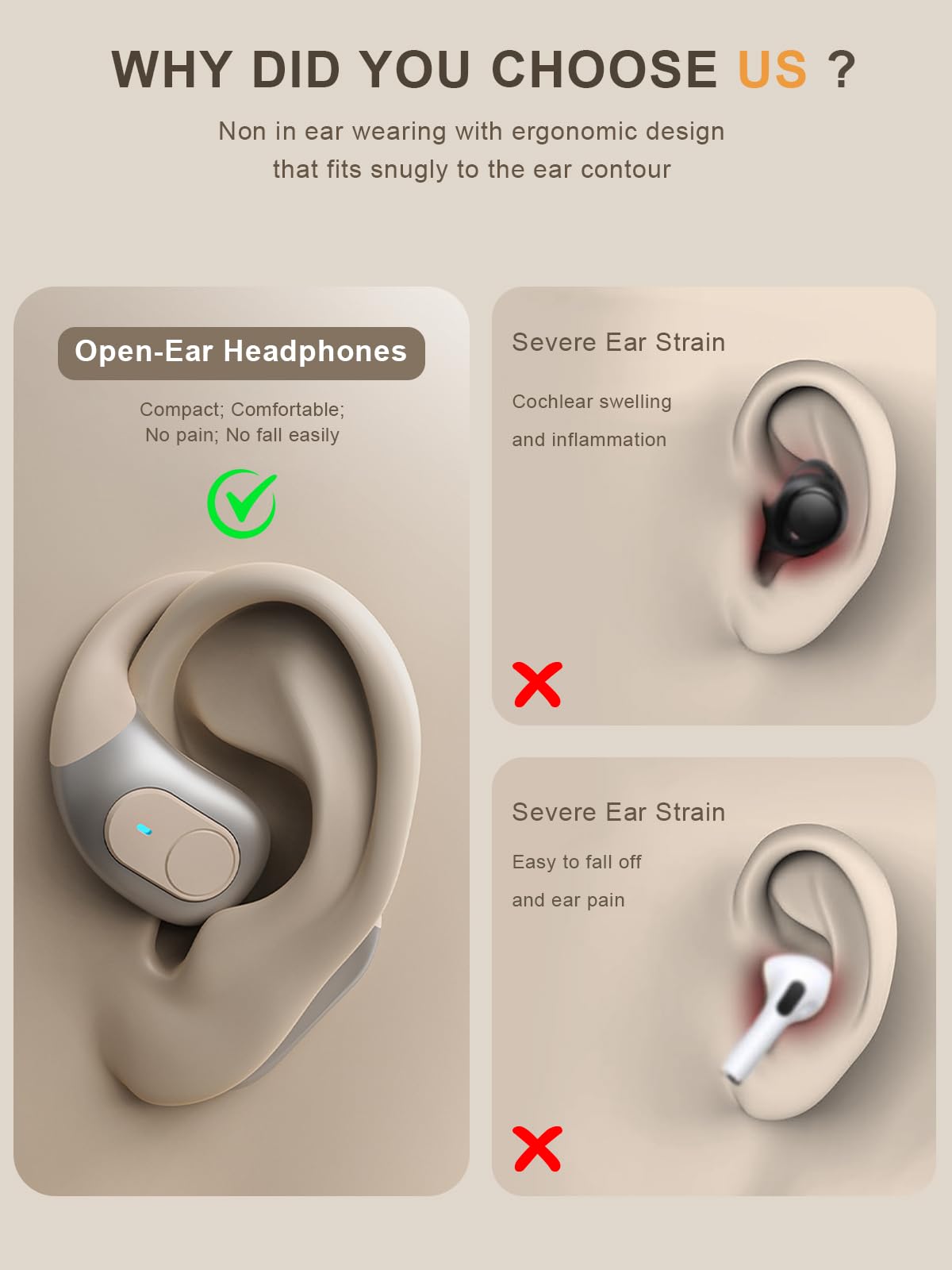 Wireless Open Ear Bluetooth Headphones for Sports - Digital Display Hook Ear Earbuds with Bluetooth 5.3 for iPhone & Android - Perfect for Running, Cycling, Workout, Driving & Outdoor Activities