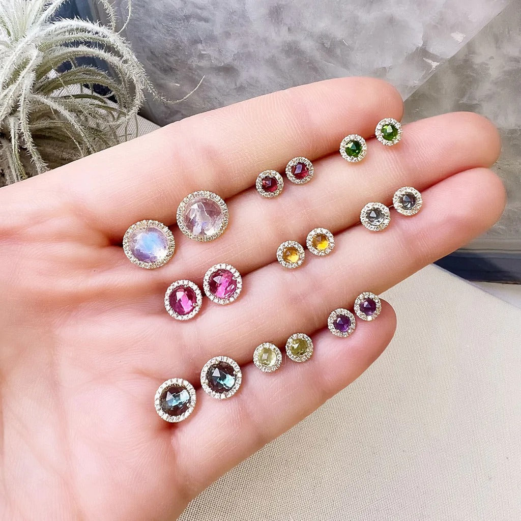 5mm Rainbow Moonstone & Diamond 14K Gold Stud Earrings for Women - Elegant Everyday Jewelry, Gift for Her, Birthday & Anniversary Present