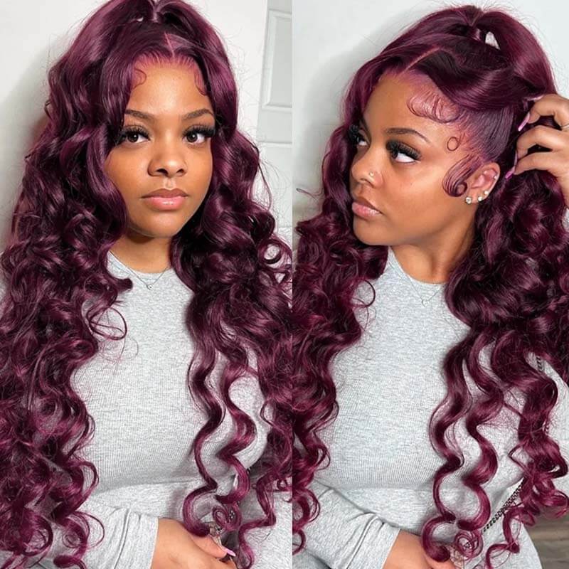 Eullair Glueless Dark Purple Plum Straight Human Hair Wig - Body Wave Lace Frontal Wigs for Women | Natural Look for Daily Wear, Cosplay & Special Occasions
