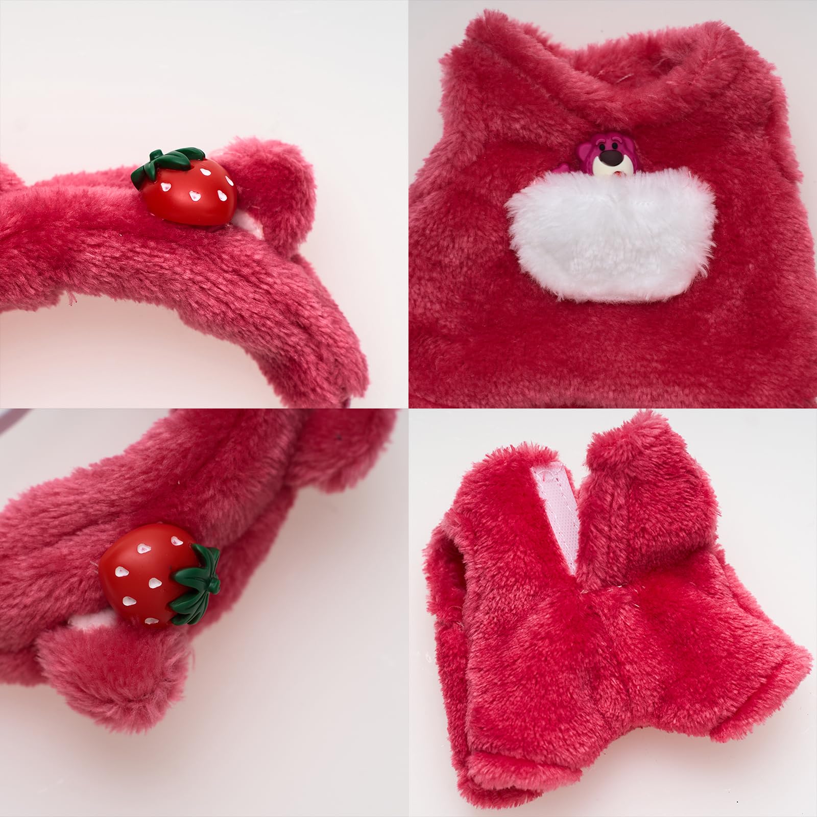 CALEMBOU Plush Doll Clothes for 17cm Labubu - Cute Cartoon Animal Series Outfit, Kawaii Strawberry Bear Costume (Clothes Only) | Perfect Birthday Gift & Collectible Doll Accessories for Display & Play