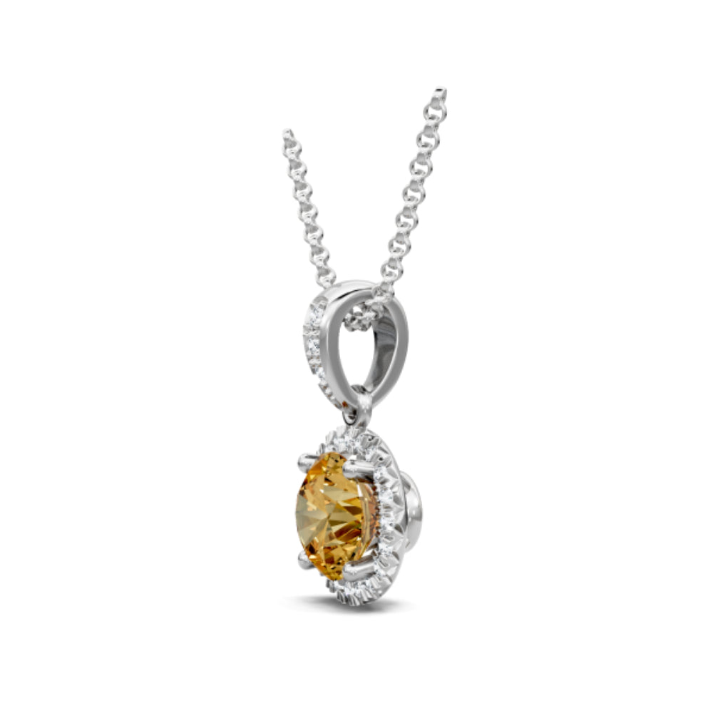 14K Gold Diamond & Citrine Pendant Necklace for Women - Elegant Layering Jewelry Gift for Birthday, Anniversary & Valentine's Day