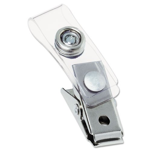 Silver Badge Clip with Mylar Strap - 100 Pack (1 Box) | Secure ID Cards, Name Tags & Work Badges | Office, School, Hospital & Event Use