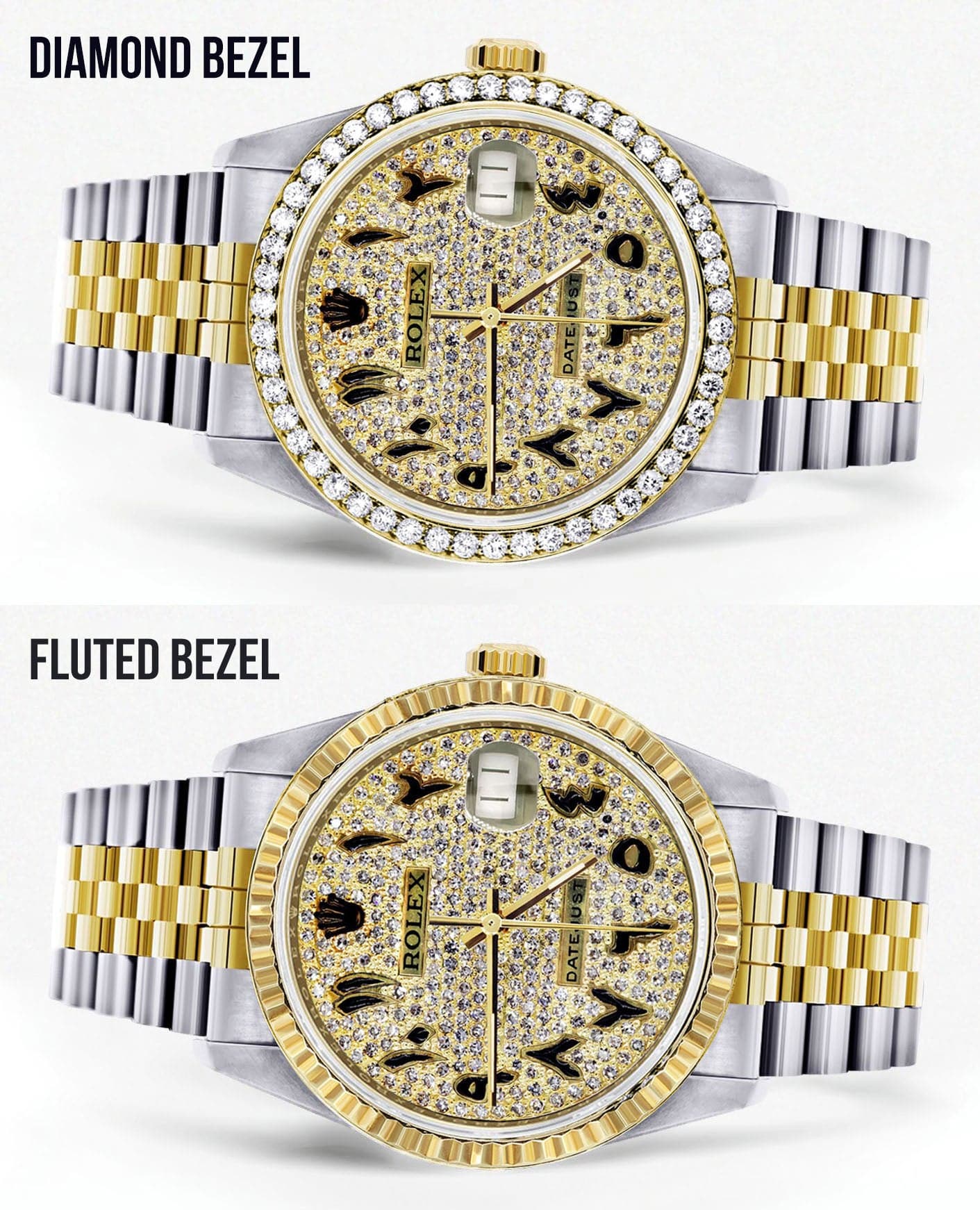 Luxury 36mm Diamond Gold Rolex Watch for Men - Model 16233 with Black Arabic Full Diamond Dial & Jubilee Band | Perfect for Gifts, Special Occasions & Business Events